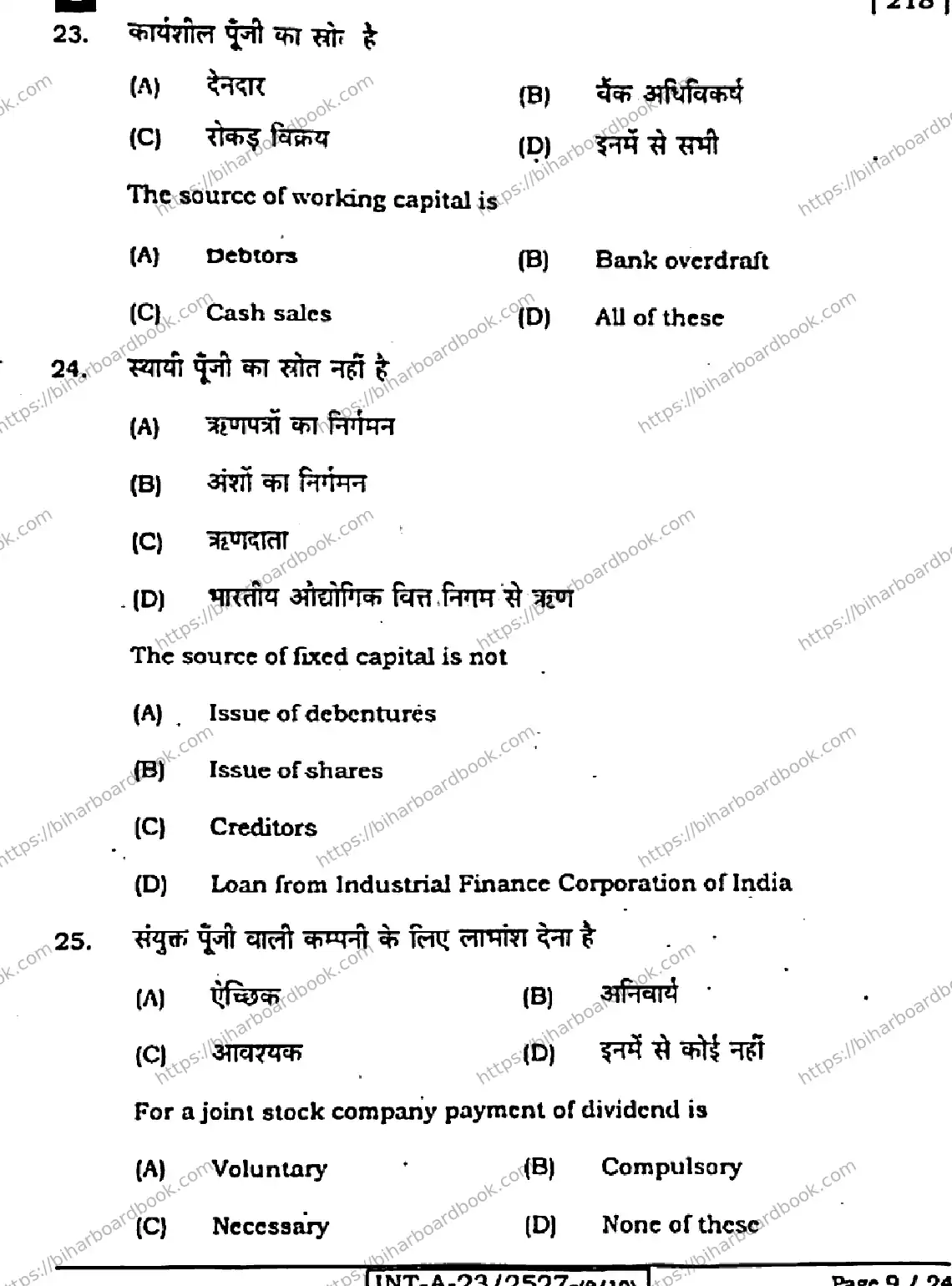 Bihar Board Class 12th 2023 Entrepreneurship Previous Year Paper 9
