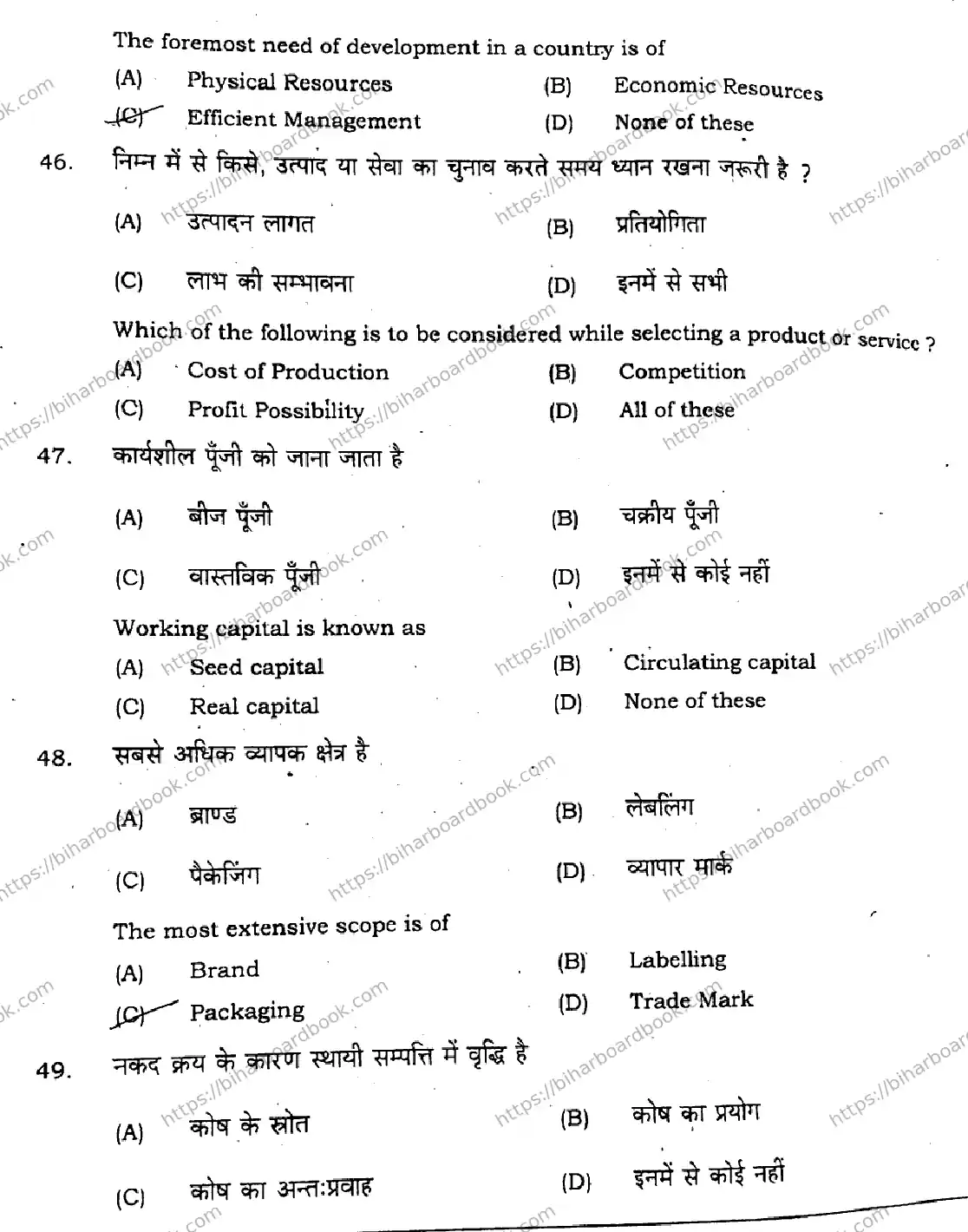 Bihar Board Class 12th 2021 Entrepreneurship  218J  2021 Previous Year Paper 14