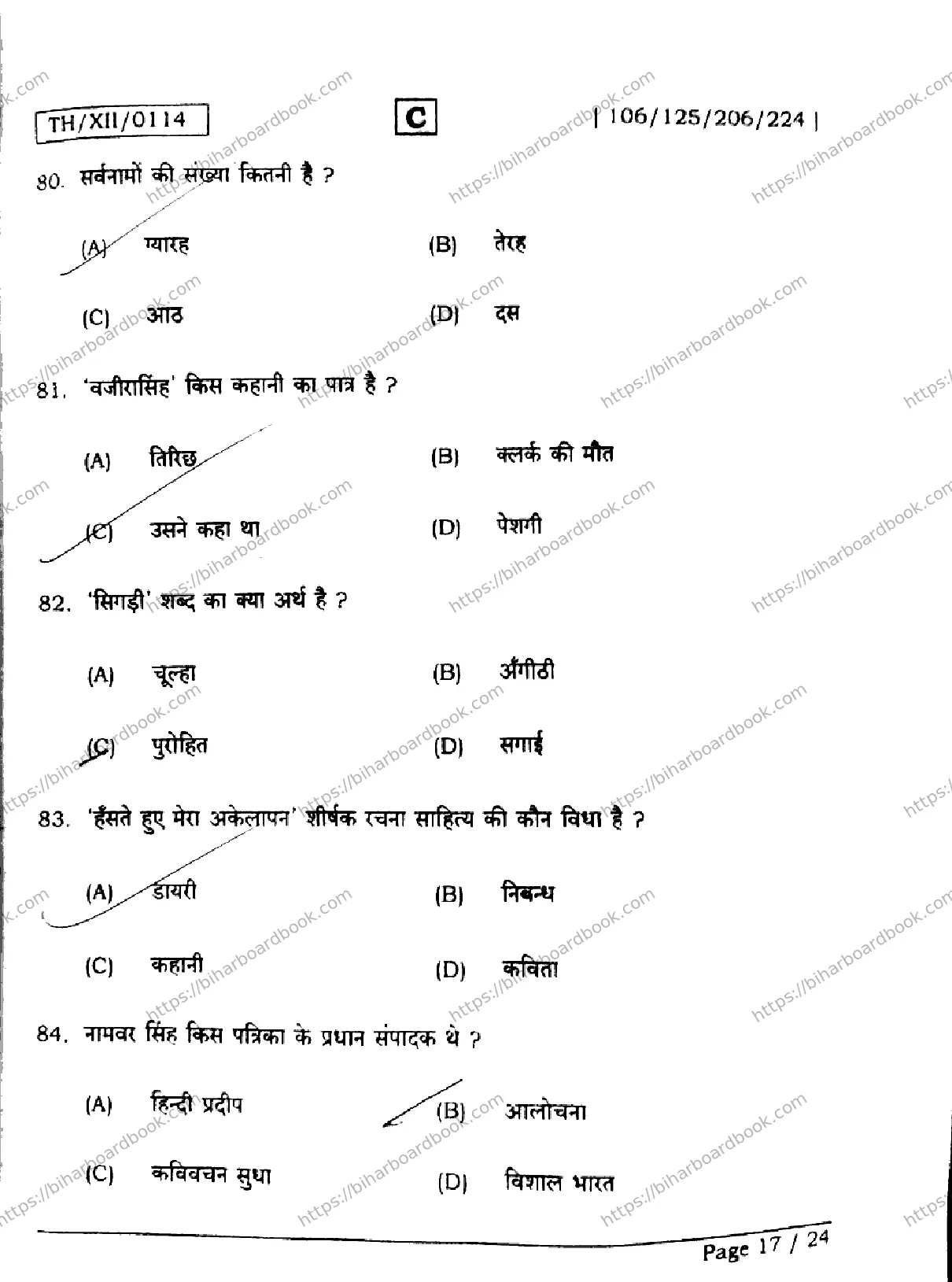 Bihar Board Class 12th 2026 HINDI-106-125-206-224-SET-C Previous Year Paper 17