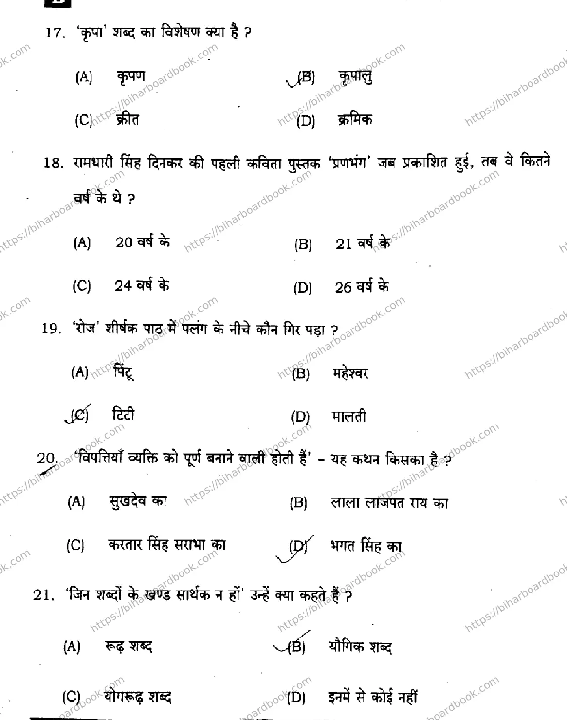 Bihar Board Class 12th 2025 Hindi  106125206224  SetB Previous Year Paper 5