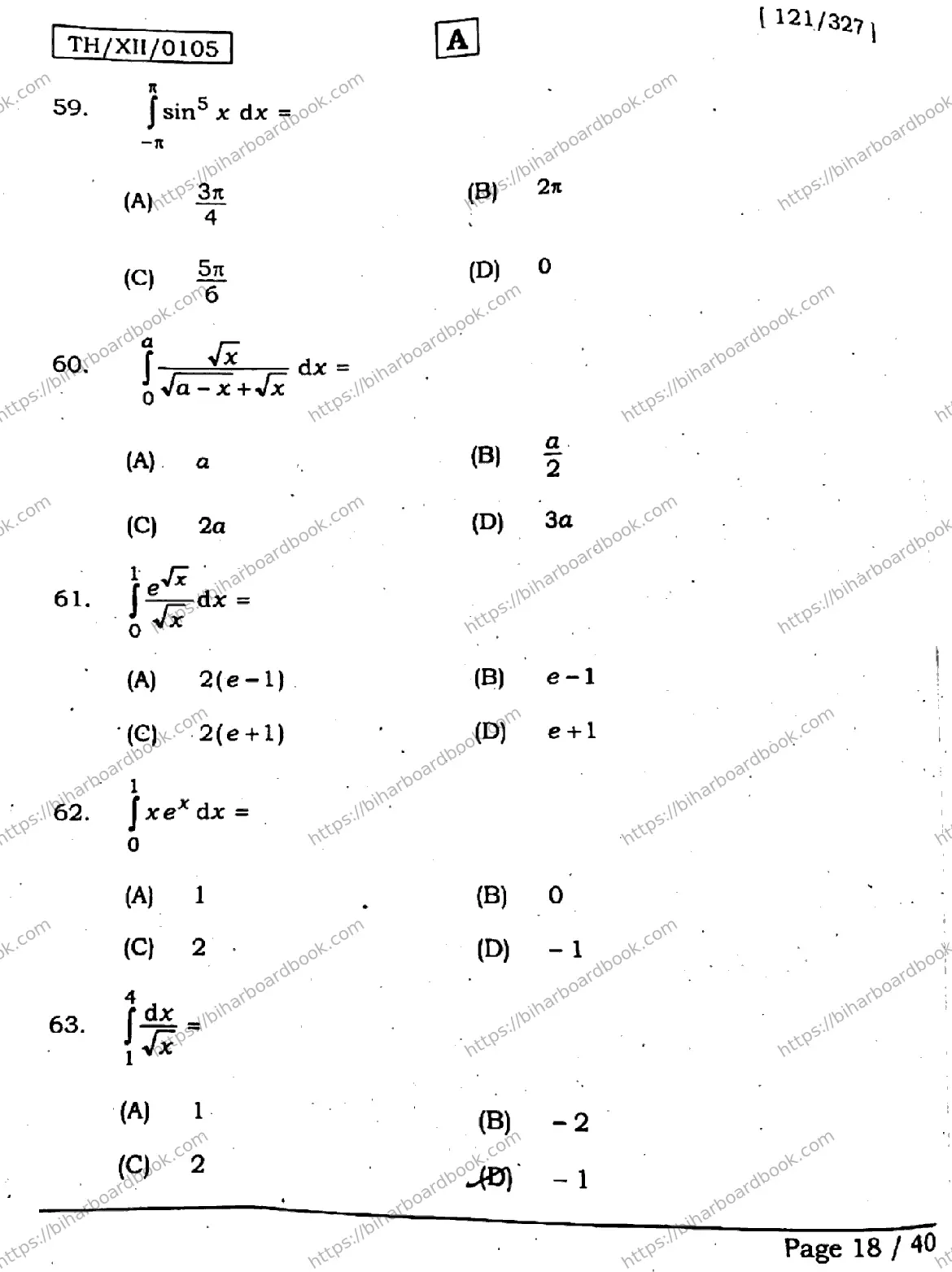 Bihar Board Class 12th 2026 MATHEMATICS-121-327-SET-A Previous Year Paper 18
