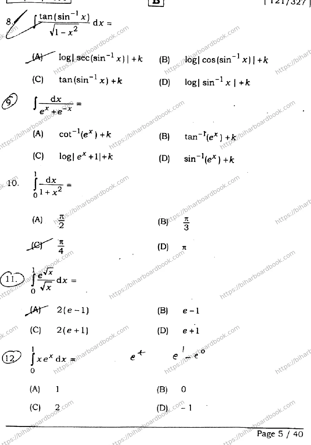 Bihar Board Class 12th 2026 MATHEMATICS-121-327-SET-B Previous Year Paper 5