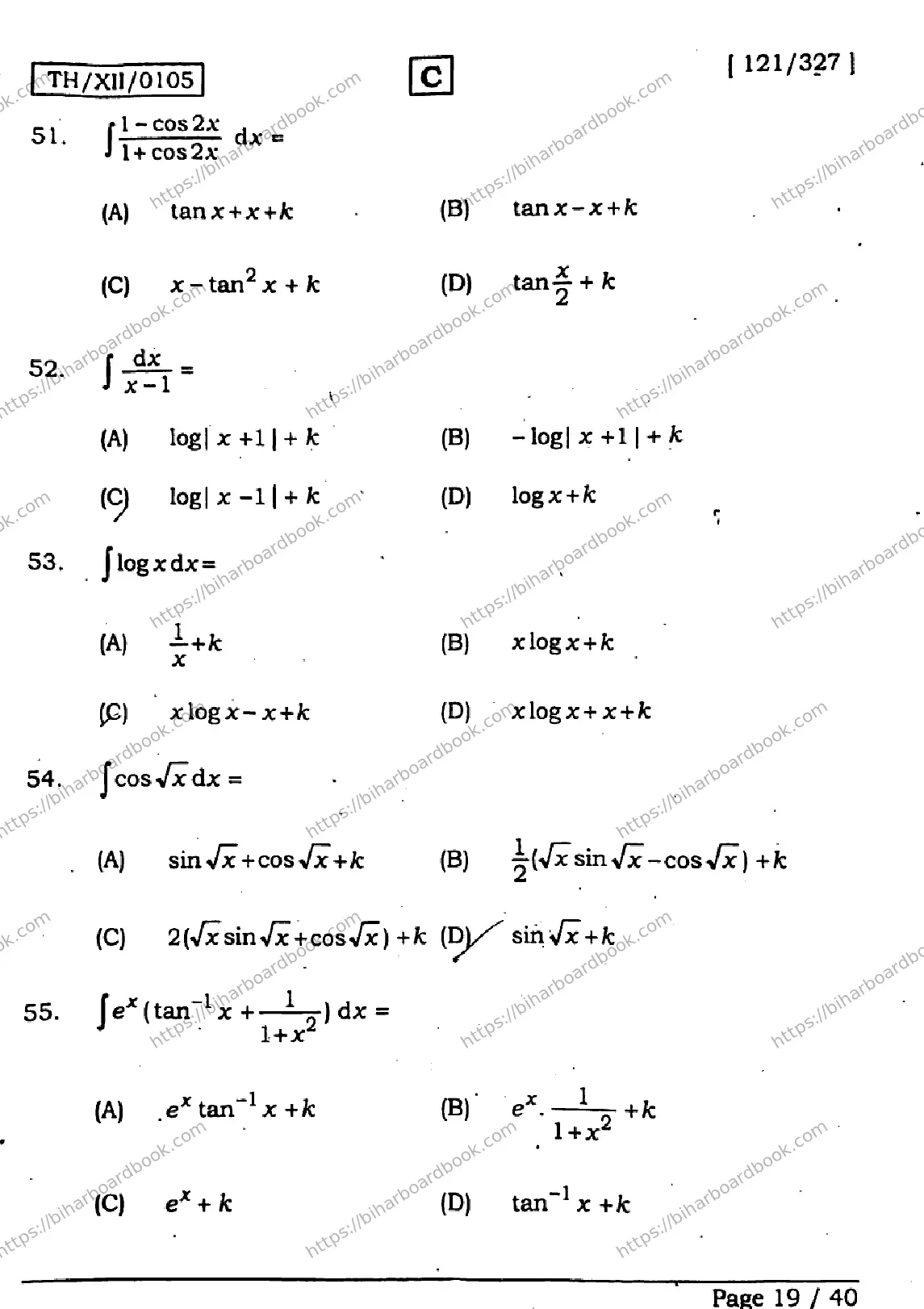 Bihar Board Class 12th 2026 MATHEMATICS-121-327-SET-C Previous Year Paper 18