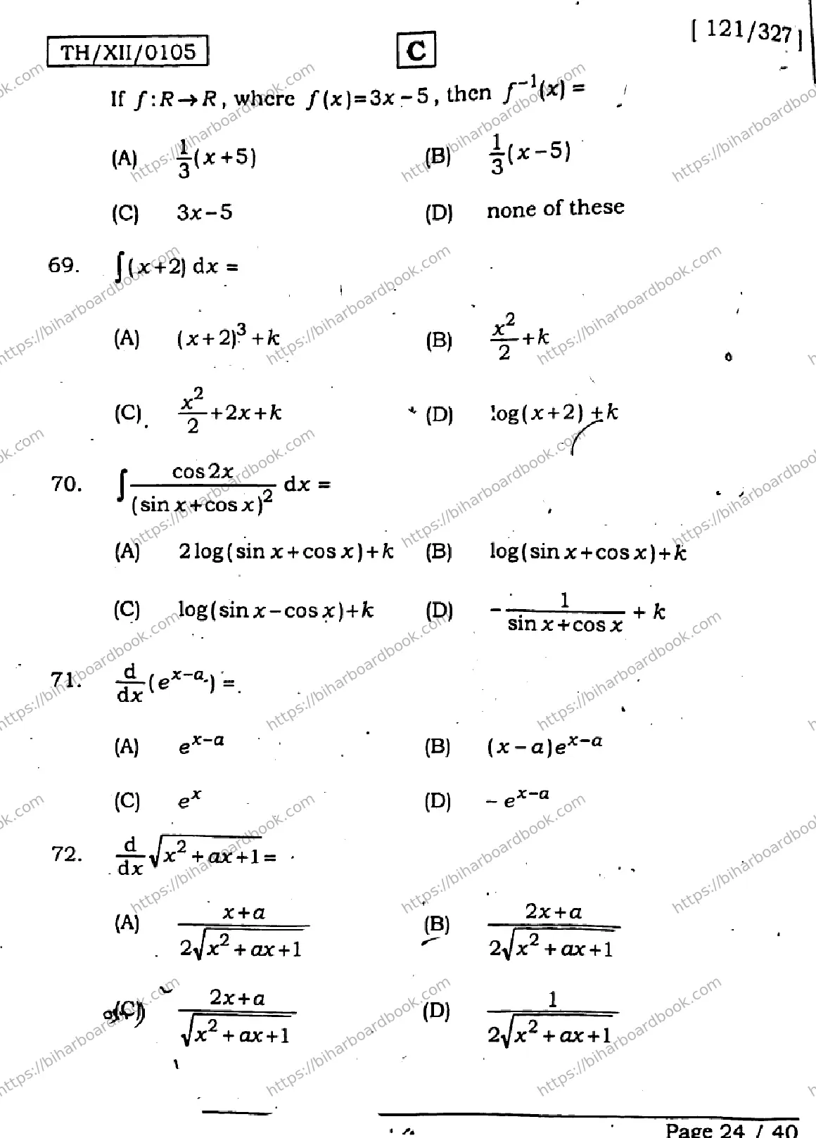 Bihar Board Class 12th 2026 MATHEMATICS-121-327-SET-C Previous Year Paper 23