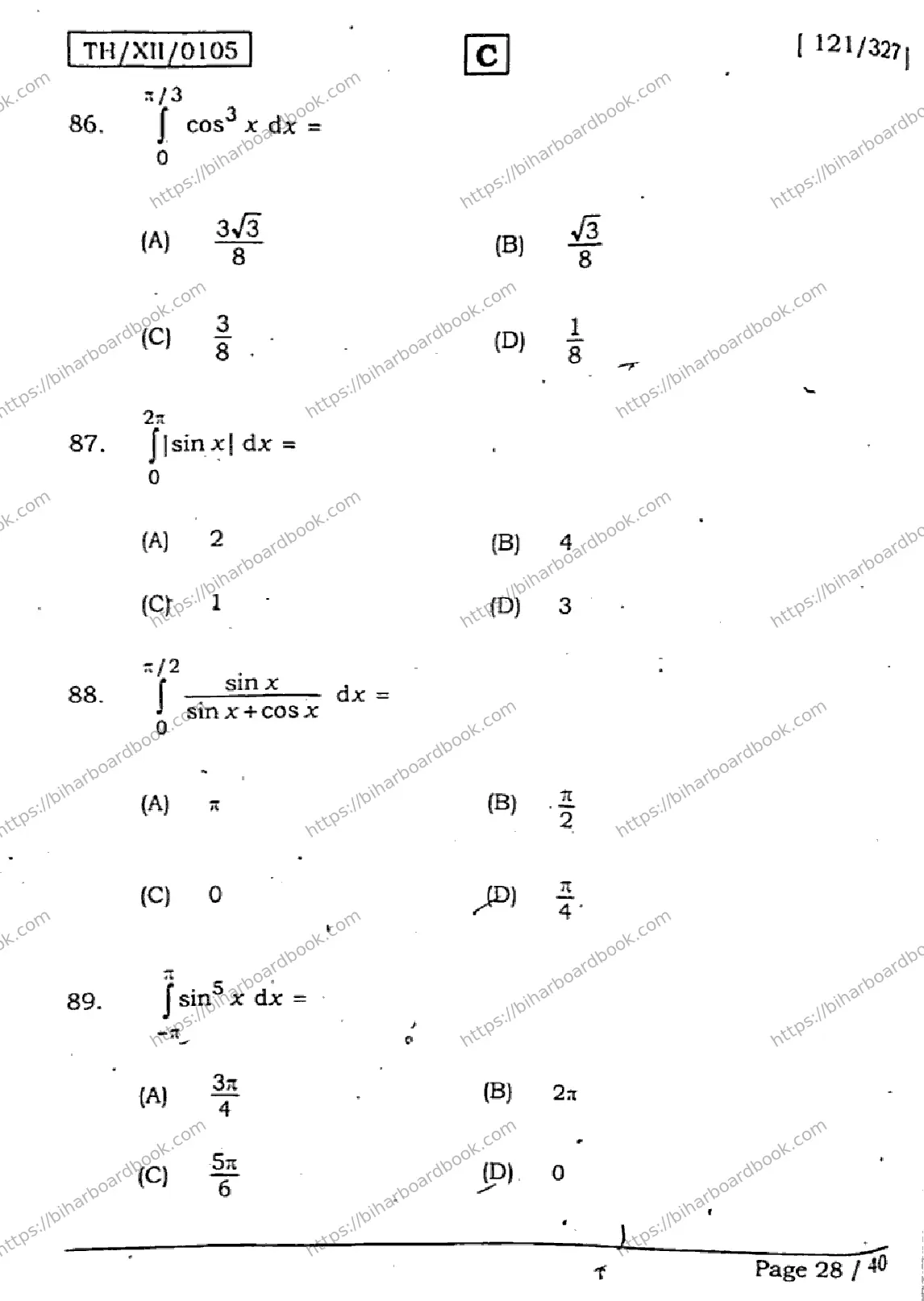 Bihar Board Class 12th 2026 MATHEMATICS-121-327-SET-C Previous Year Paper 27