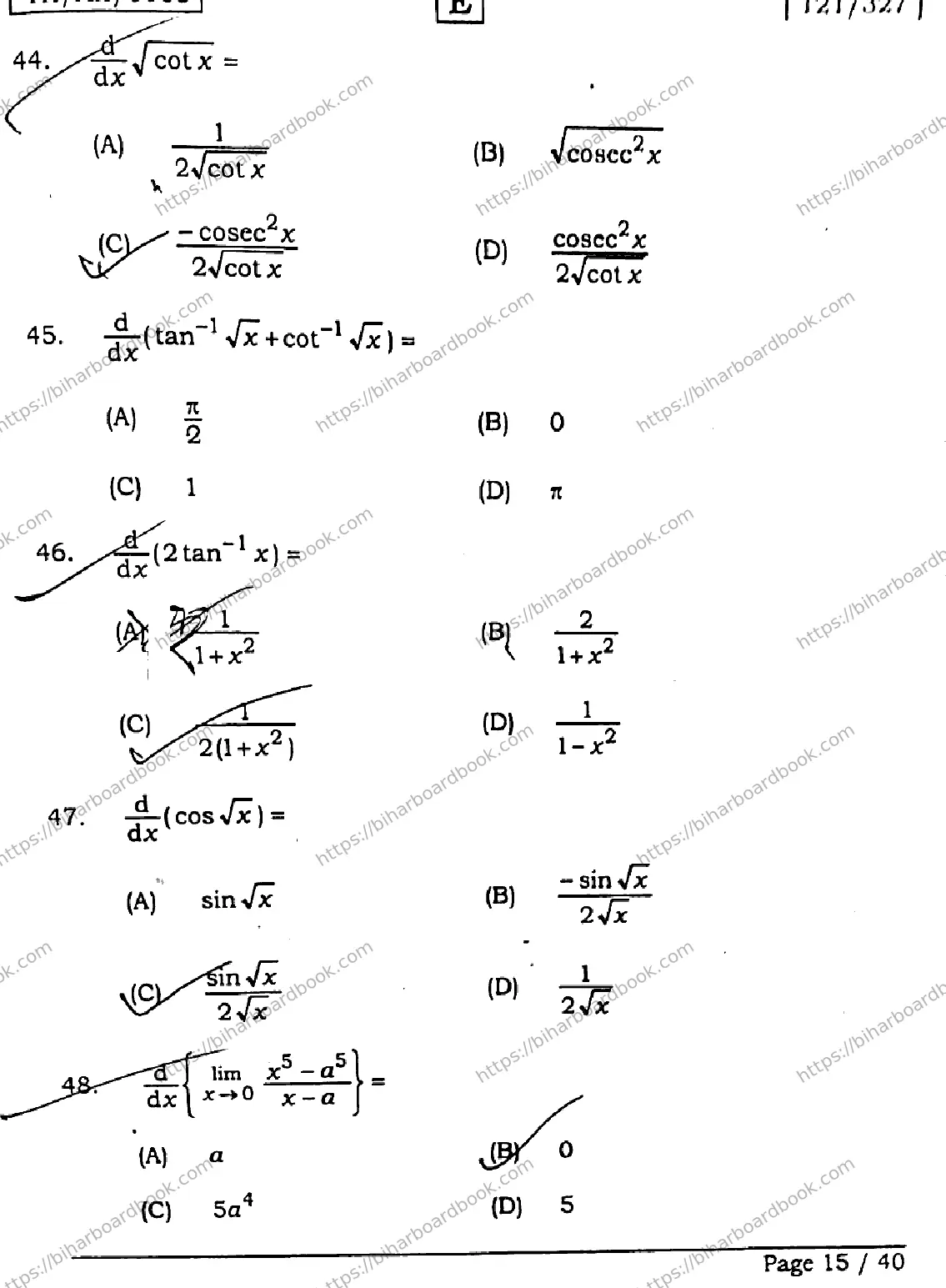 Bihar Board Class 12th 2026 MATHEMATICS-121-327-SET-E Previous Year Paper 15