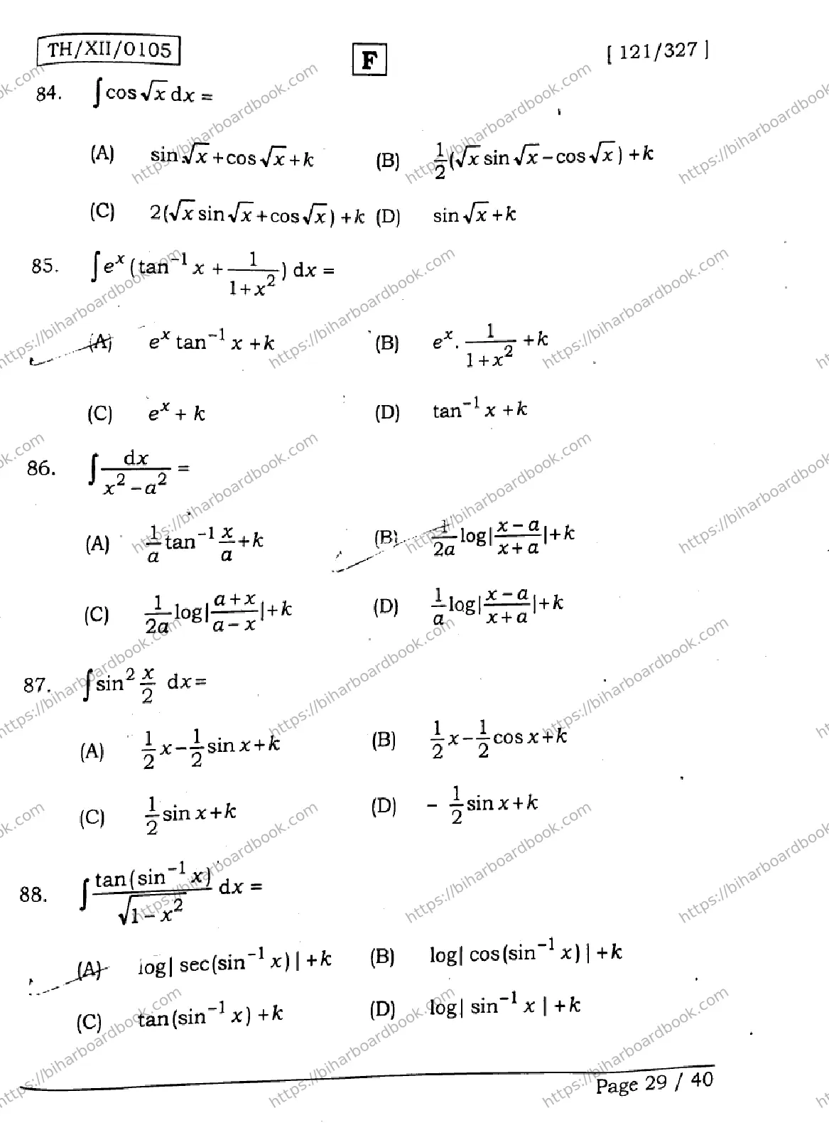 Bihar Board Class 12th 2026 MATHEMATICS-121-327-SET-F Previous Year Paper 29