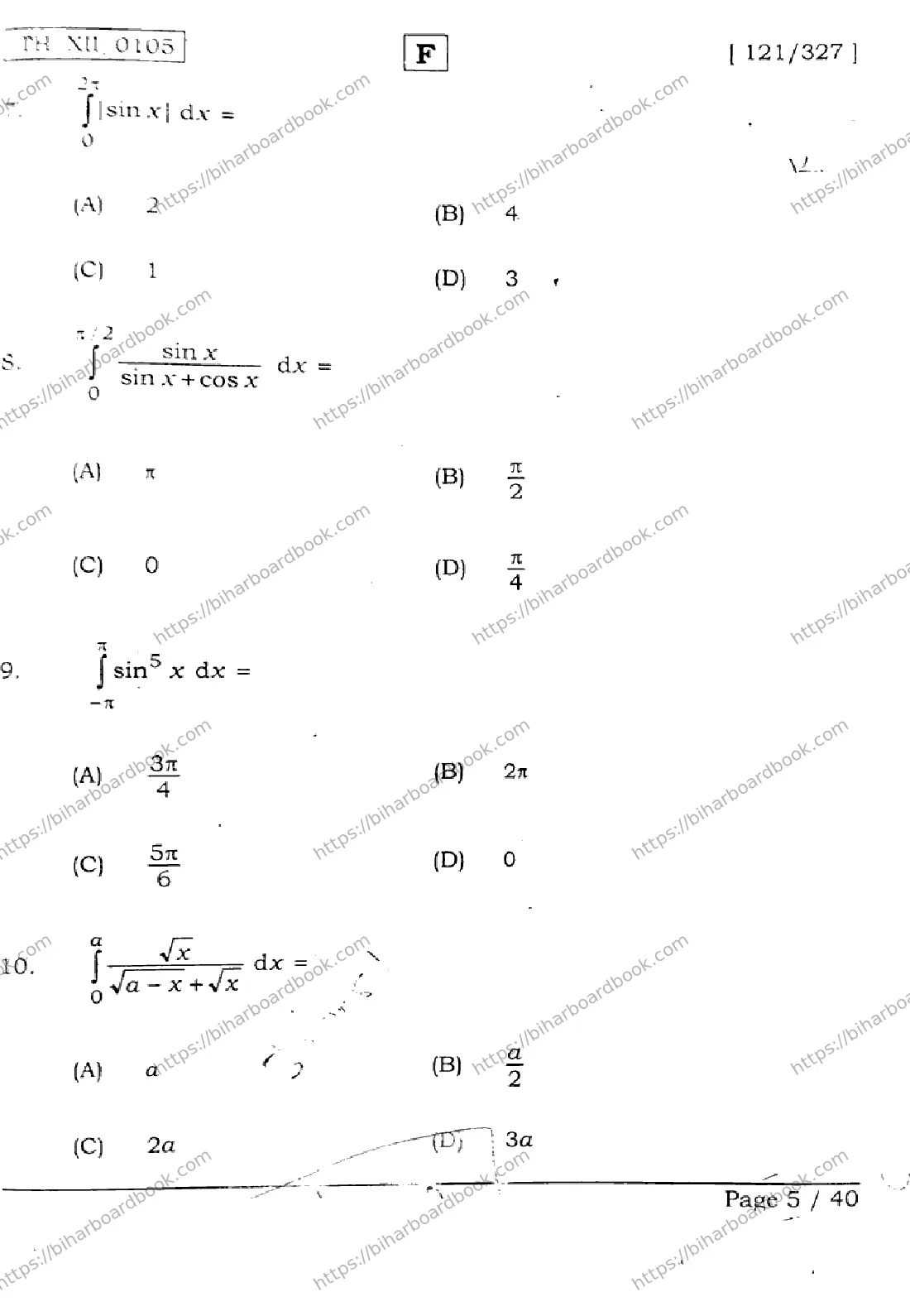 Bihar Board Class 12th 2026 MATHEMATICS-121-327-SET-F Previous Year Paper 5