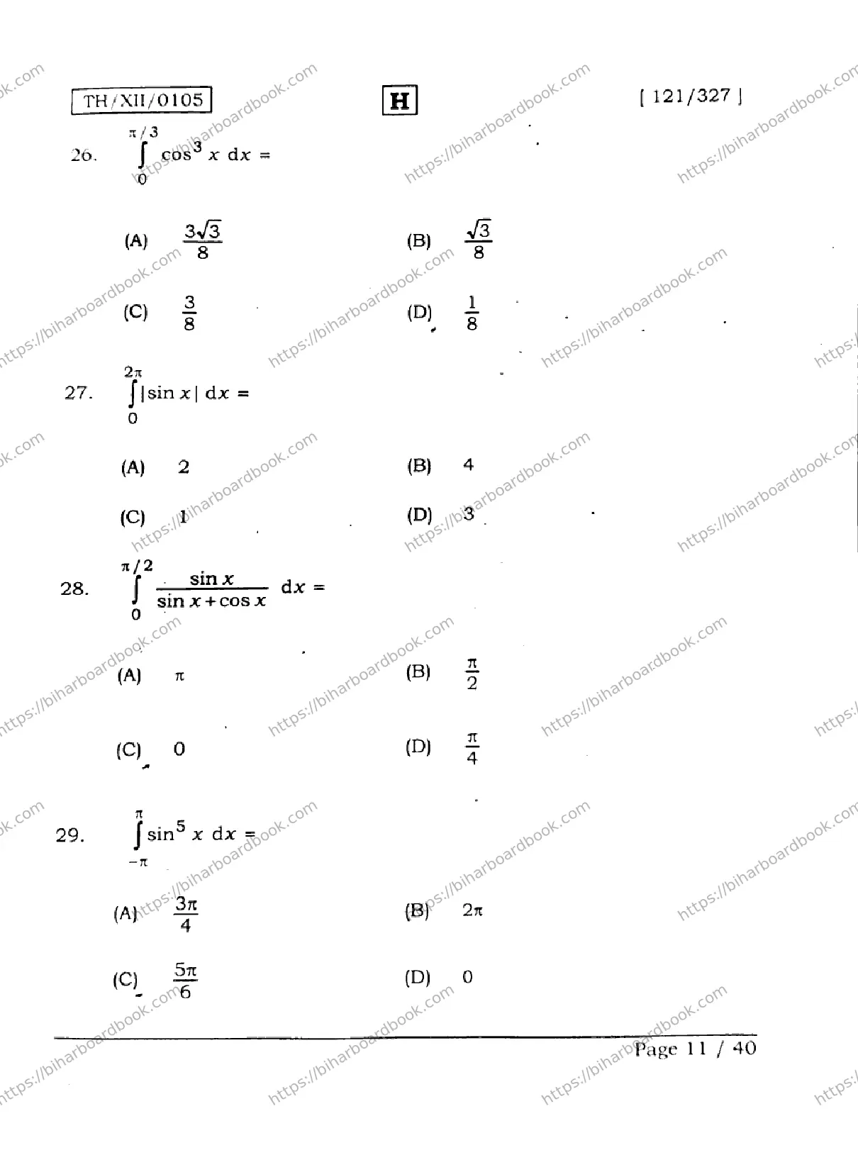 Bihar Board Class 12th 2026 MATHEMATICS-121-327-SET-H Previous Year Paper 11