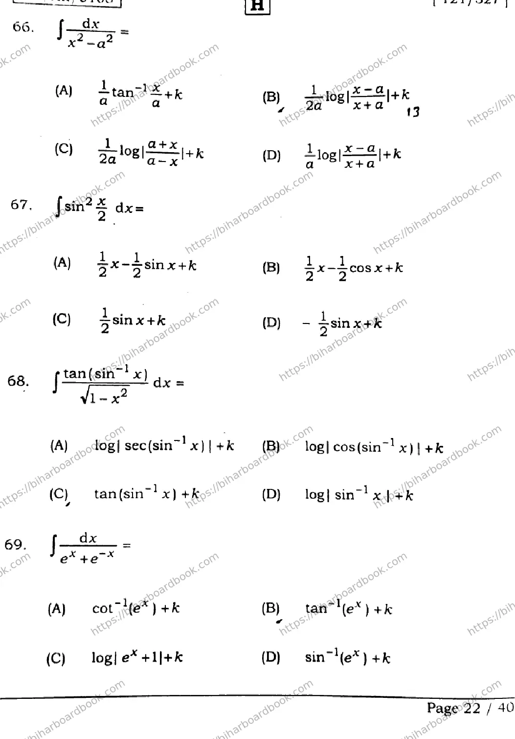 Bihar Board Class 12th 2026 MATHEMATICS-121-327-SET-H Previous Year Paper 22