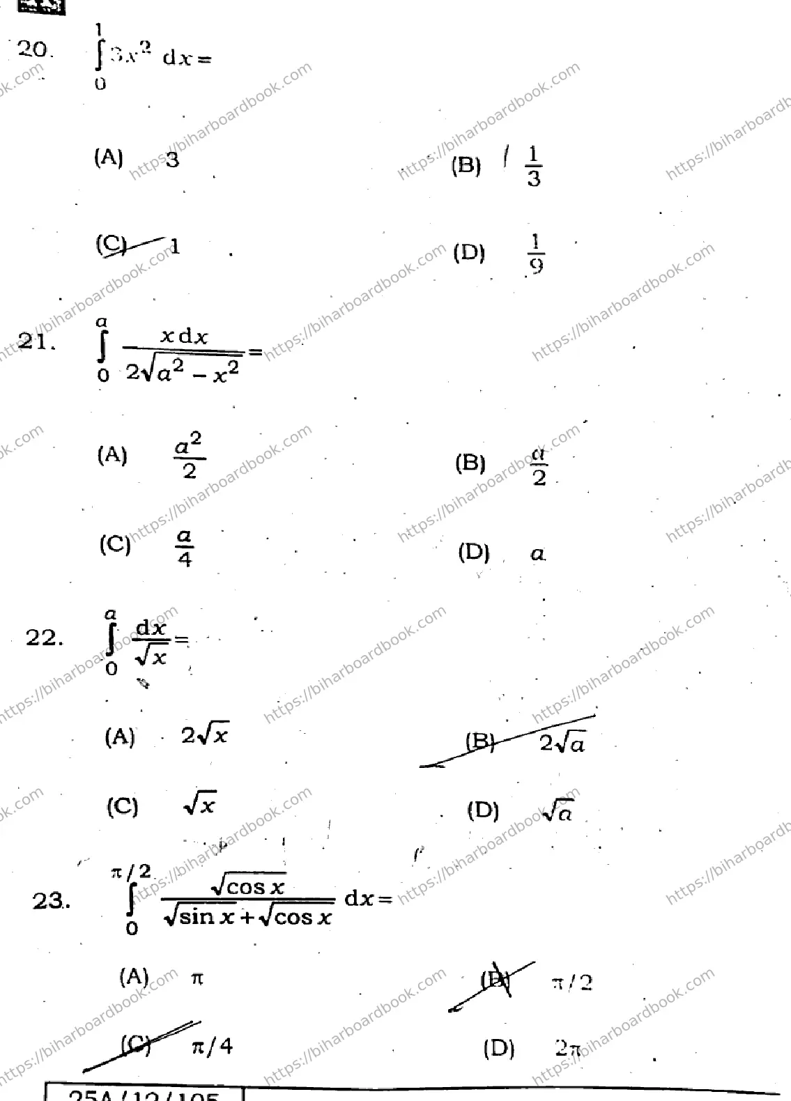 Bihar Board Class 12th 2025 Mathematics  121327  SetA Previous Year Paper 7