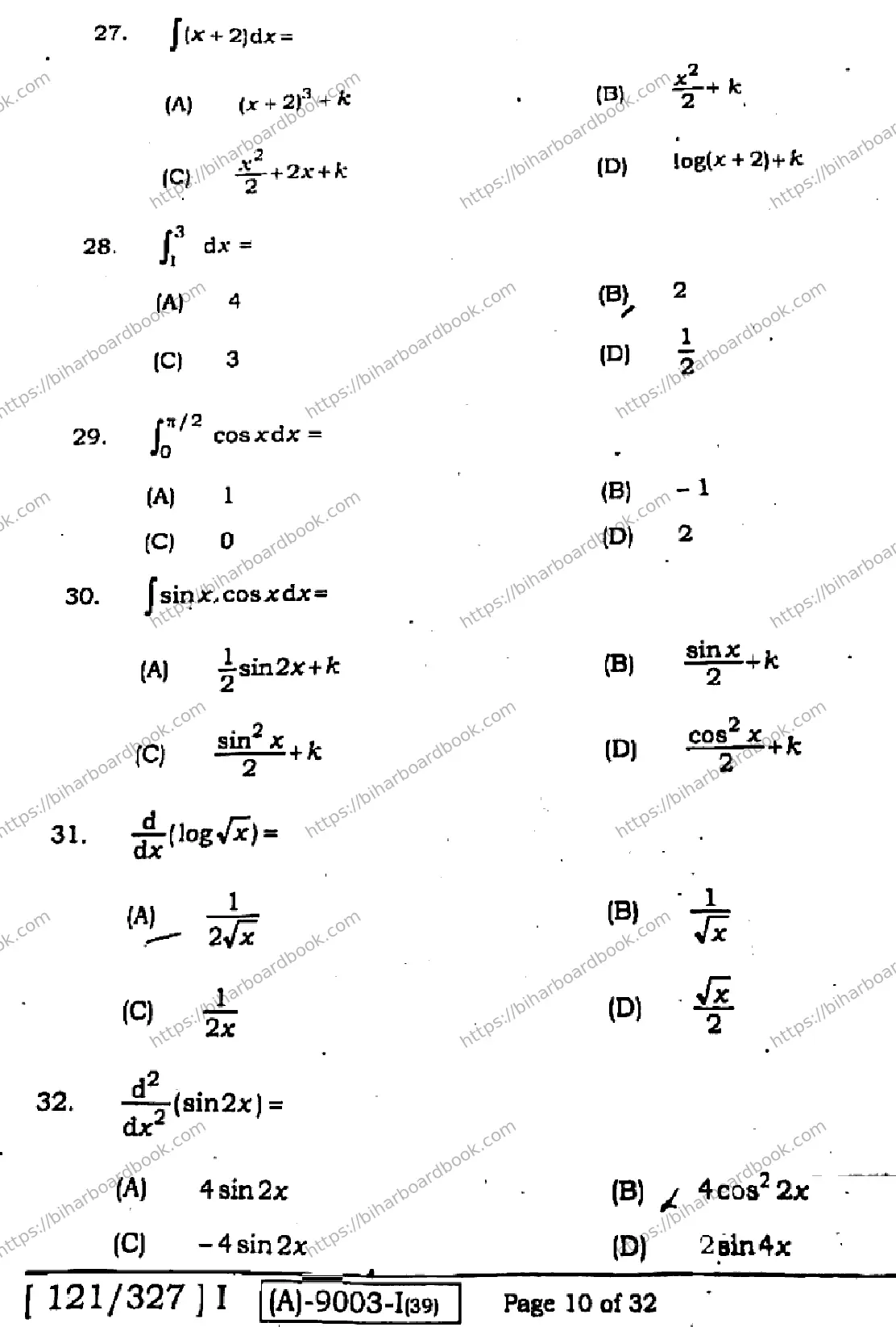 Bihar Board Class 12th 2021 Mathematics  121327I  2021 Previous Year Paper 10