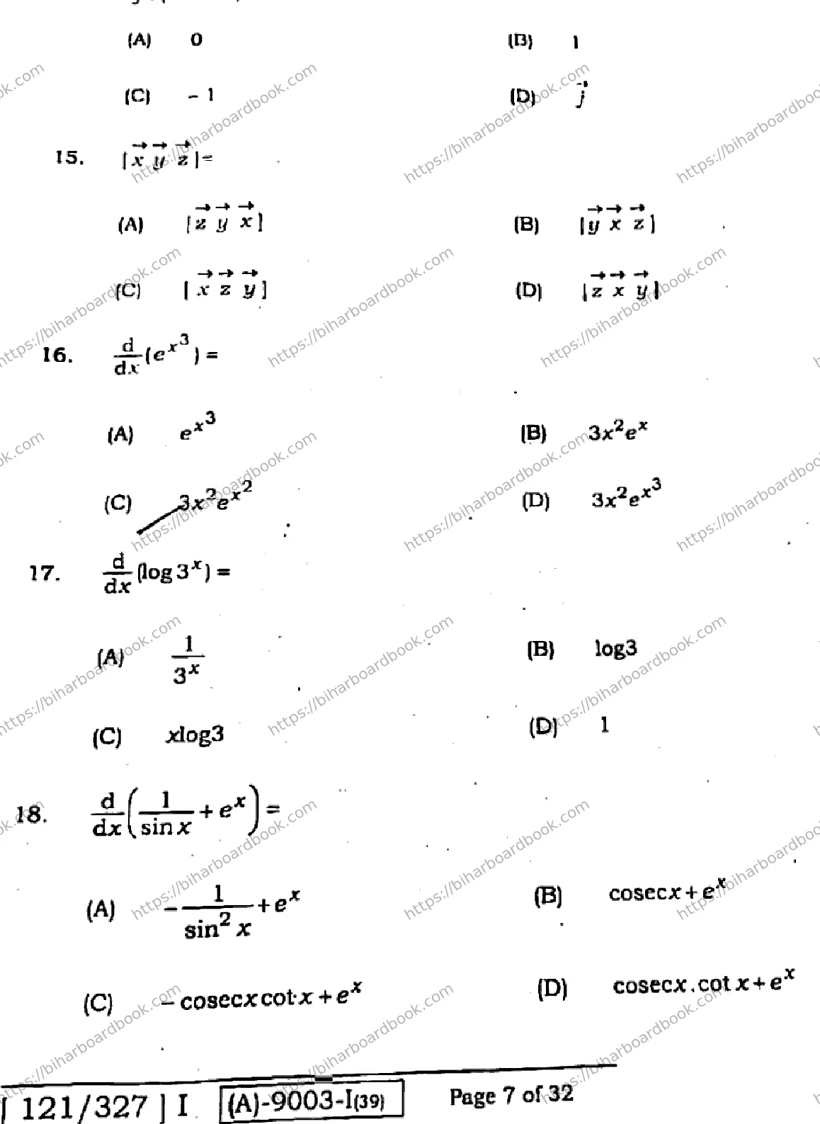 Bihar Board Class 12th 2021 Mathematics  121327I  2021 Previous Year Paper 7