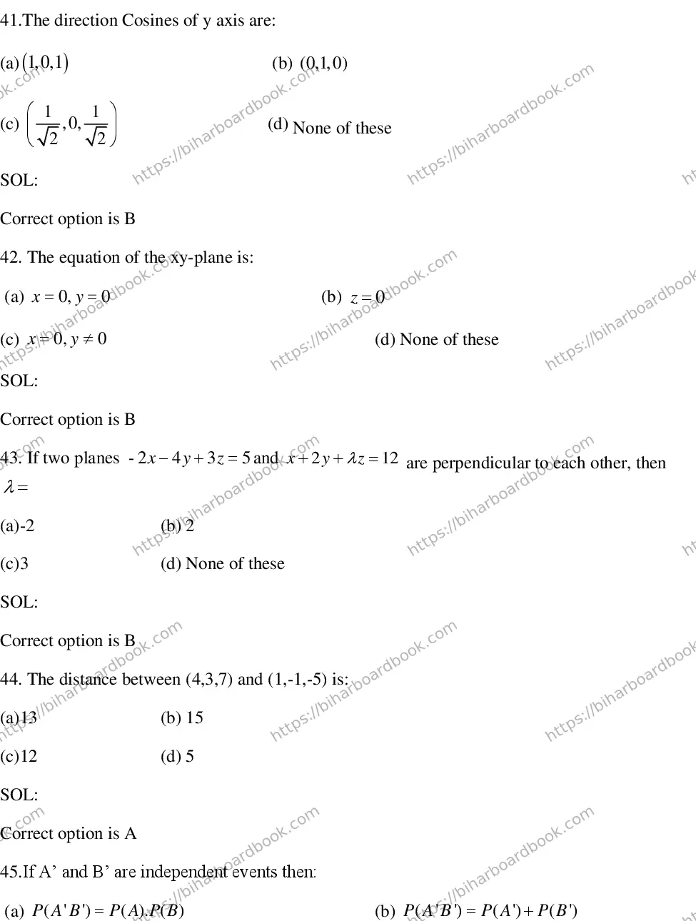 Bihar Board Class 12th 2018 Mathematics  2018 Previous Year Paper 12