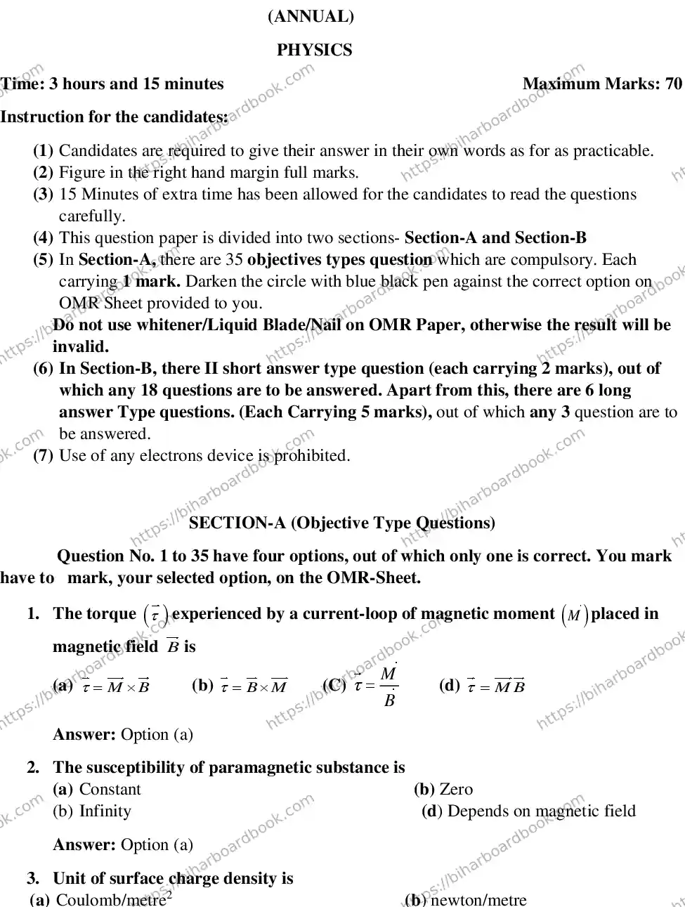 Bihar Board Class 12th 2019 Mathematics  2019 Previous Year Paper 1