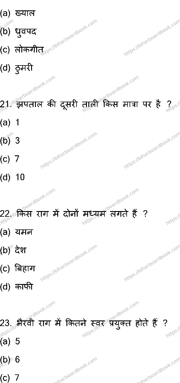 Bihar Board Class 12th 2023 Music Previous Year Paper 7