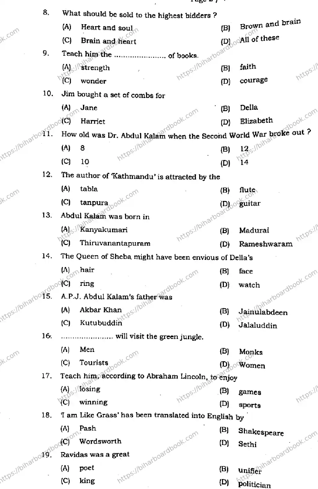Bihar Board Class 9th 2024 English  113  Jan2024 (Monthly) Previous Year Paper 2