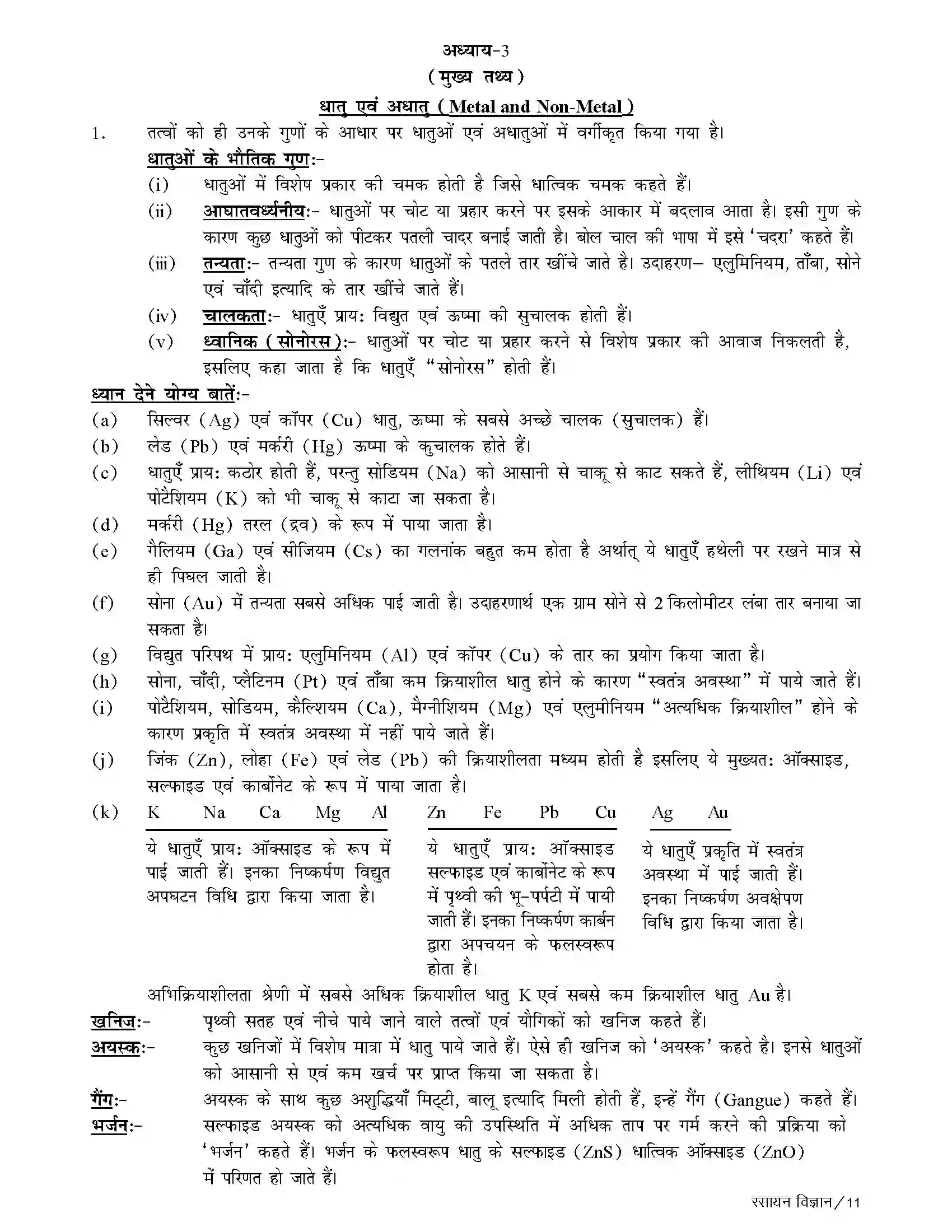 Bihar Board Class 10th Chemistry धातु एवं अधातु Revision Note 5
