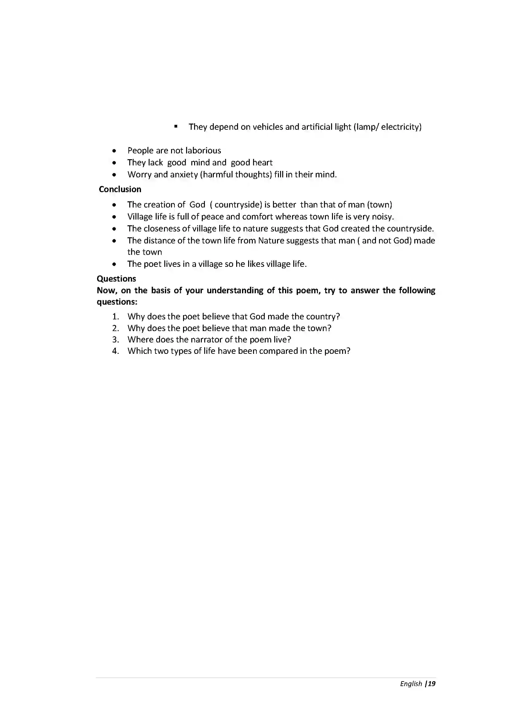 Bihar Board Class 10th English God Made the Country  Poetry Revision Note 2