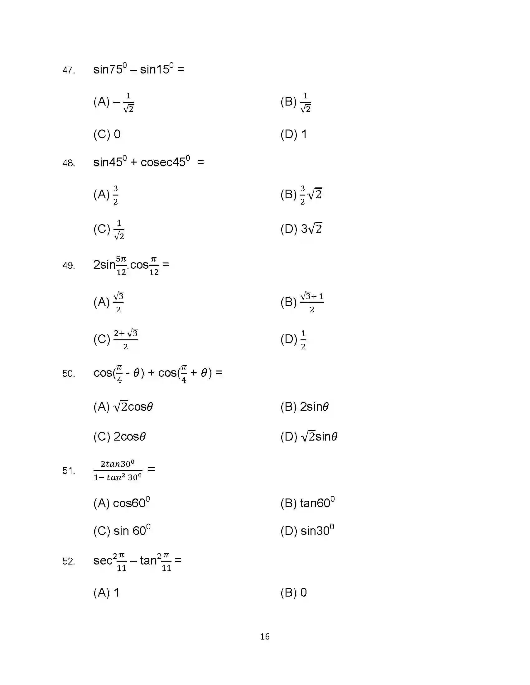 Bihar Board Class 10th 2023 Advance Maths Sample Paper 16