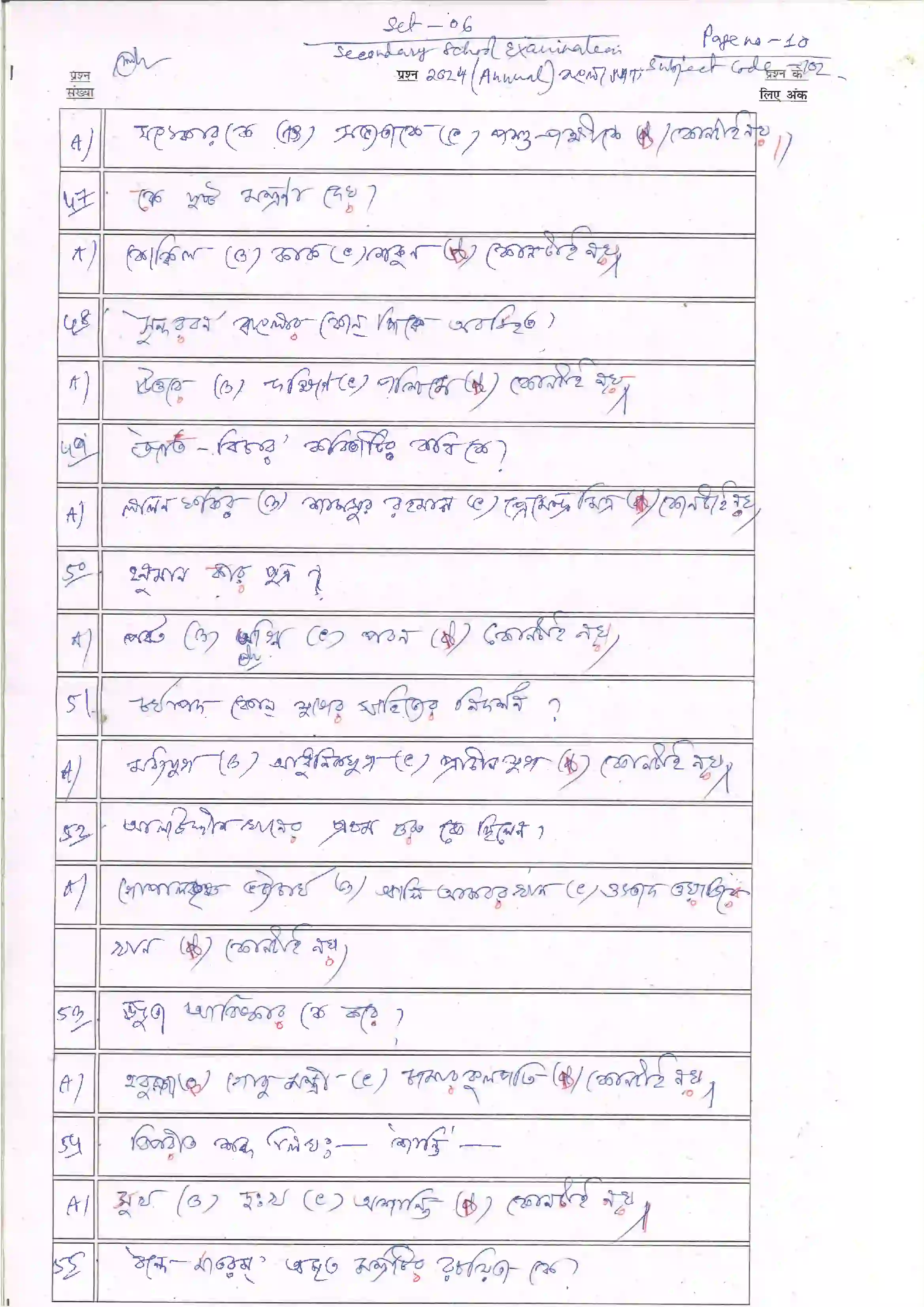 Bihar Board Class 10th 2024 Bangla Sample Paper 10
