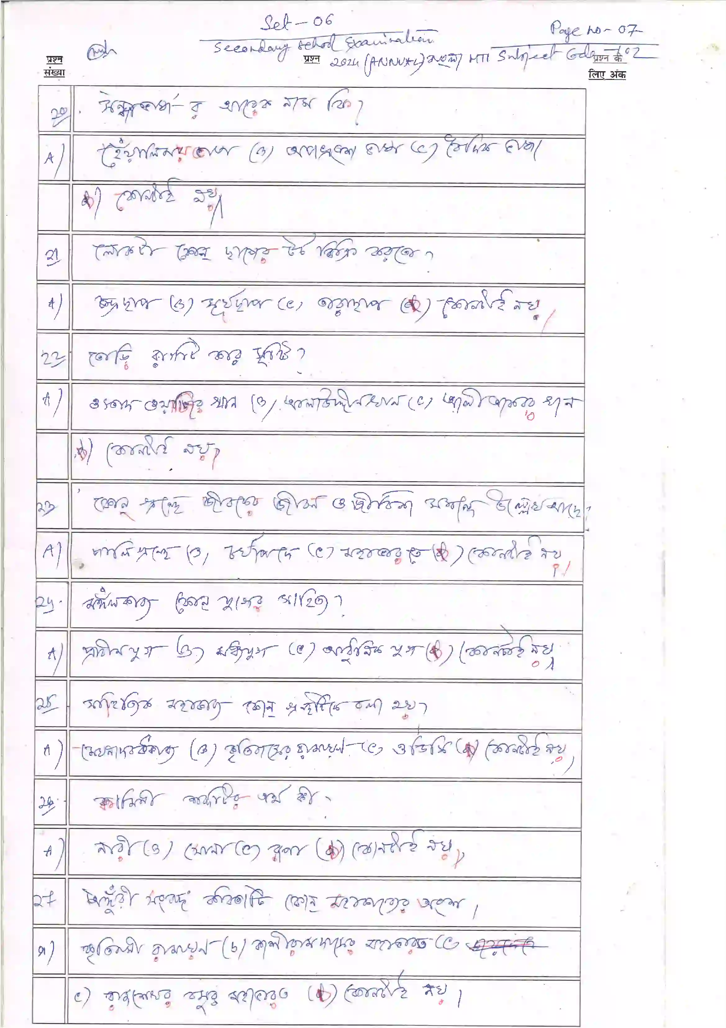 Bihar Board Class 10th 2024 Bangla Sample Paper 7