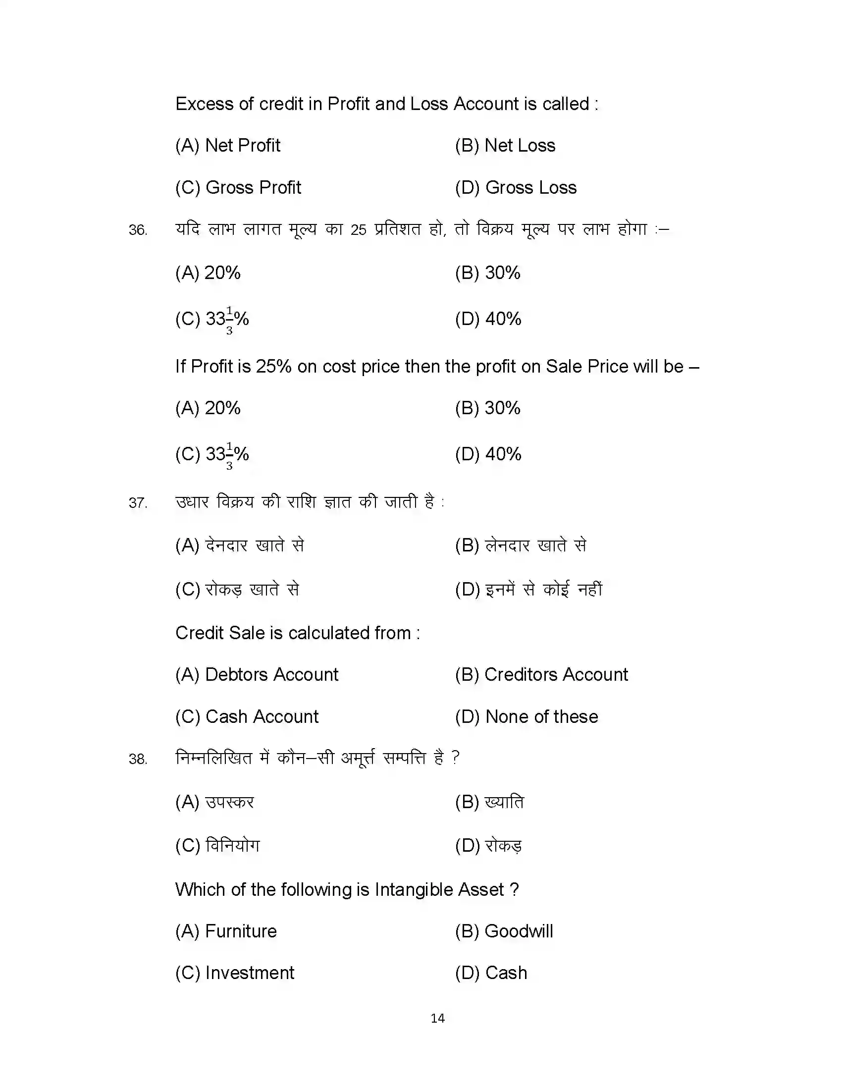 Bihar Board Class 10th 2023 Commerce Sample Paper 14