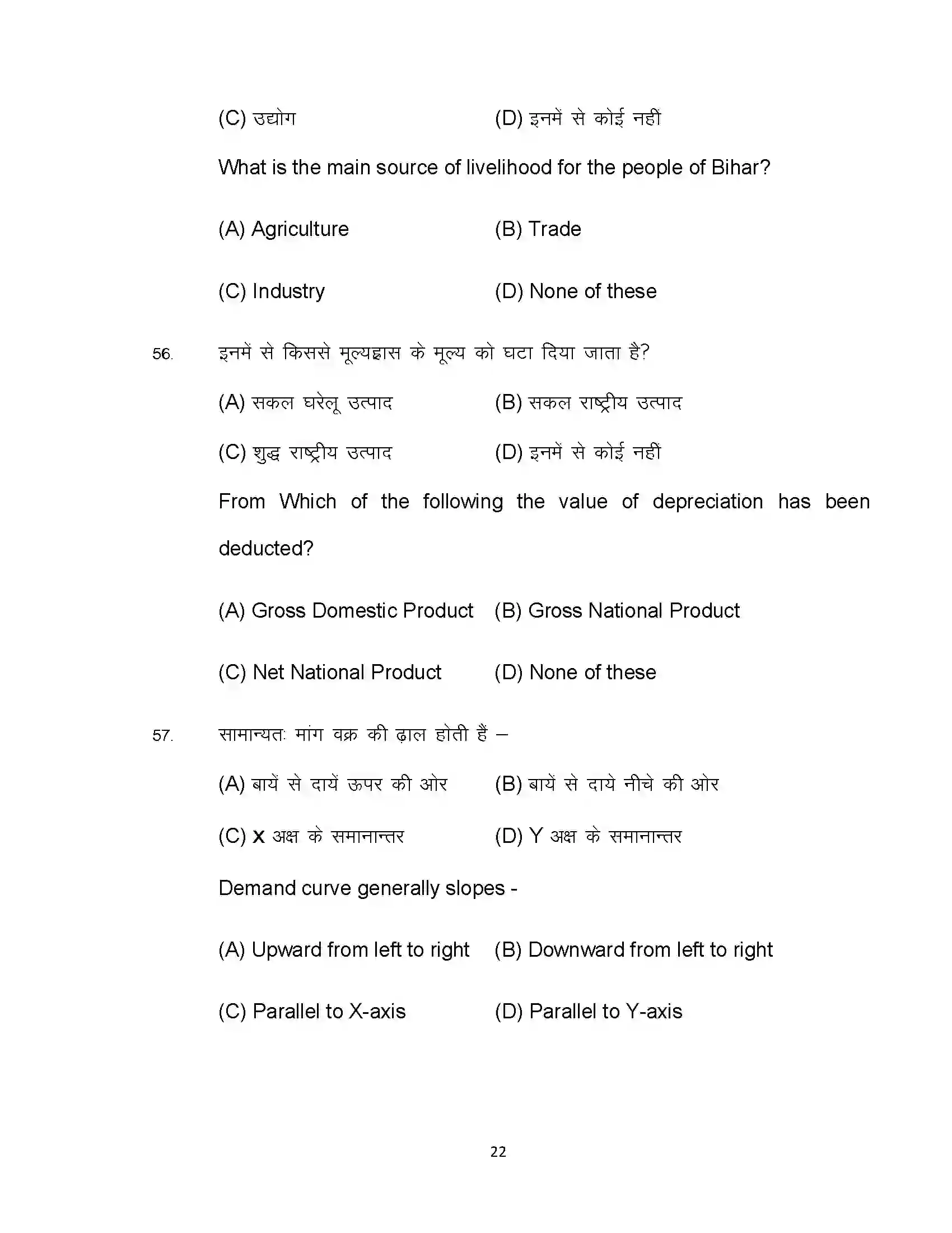 Bihar Board Class 10th 2022 Economics Sample Paper 22