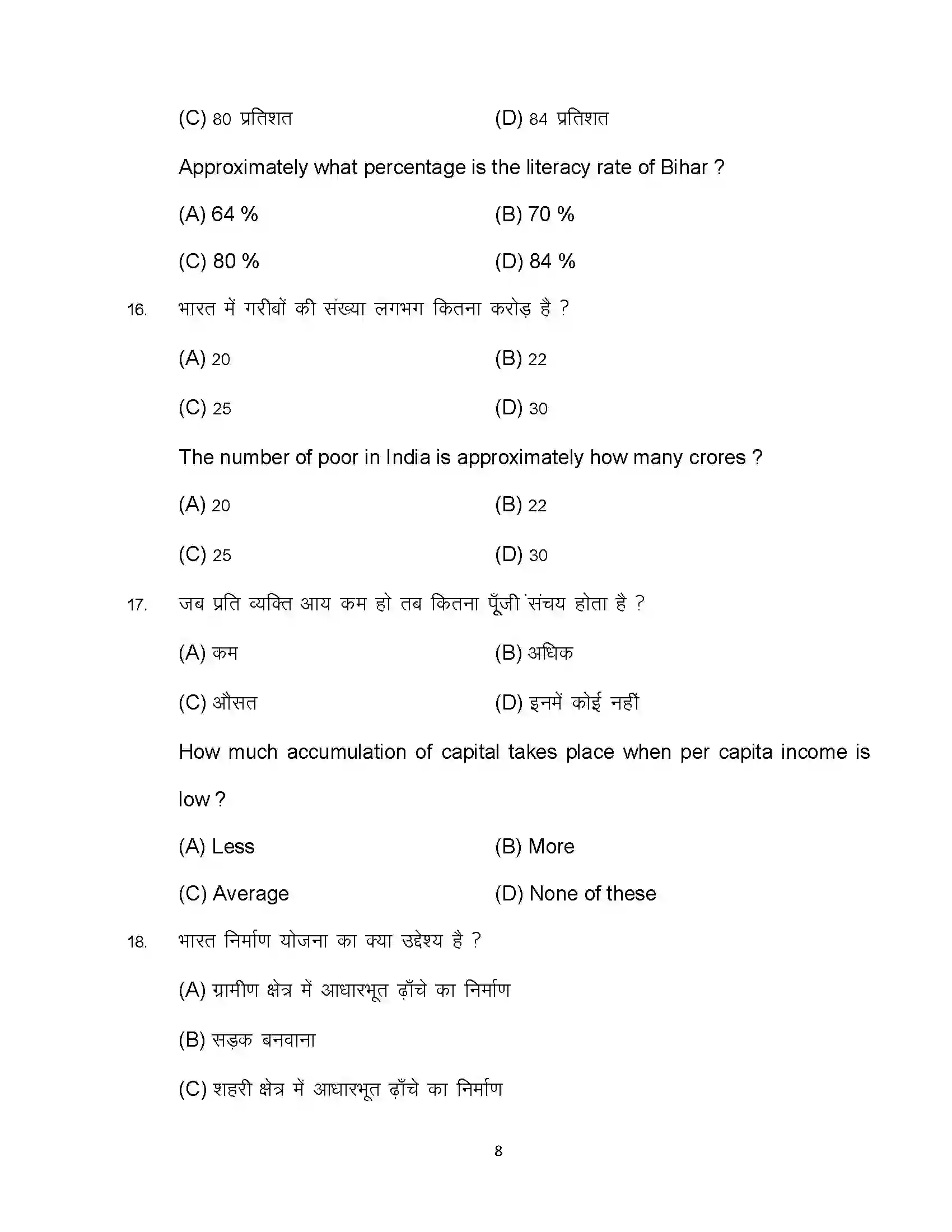 Bihar Board Class 10th 2024 Economics Sample Paper 8