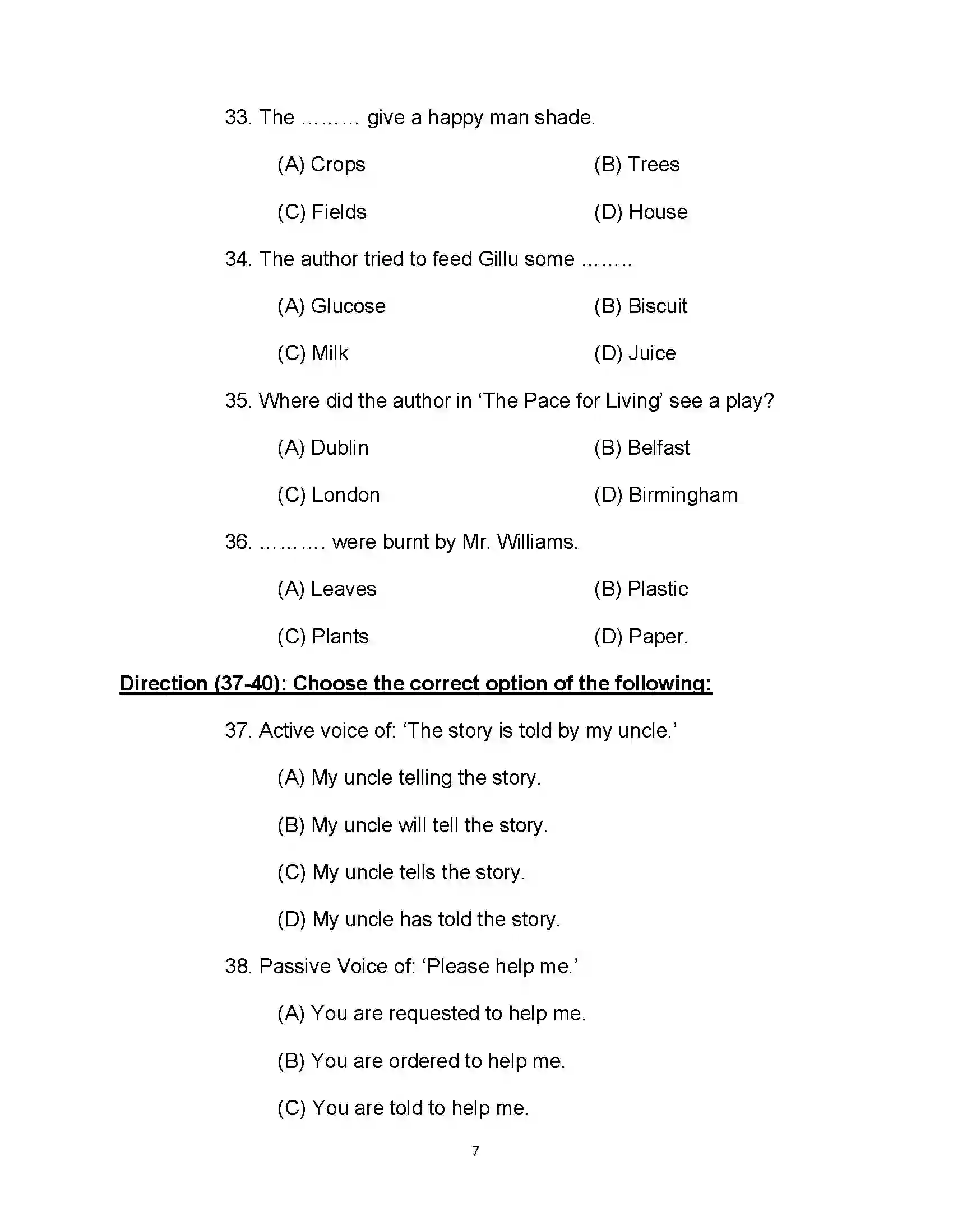Bihar Board Class 10th 2020 English Sample Paper 7
