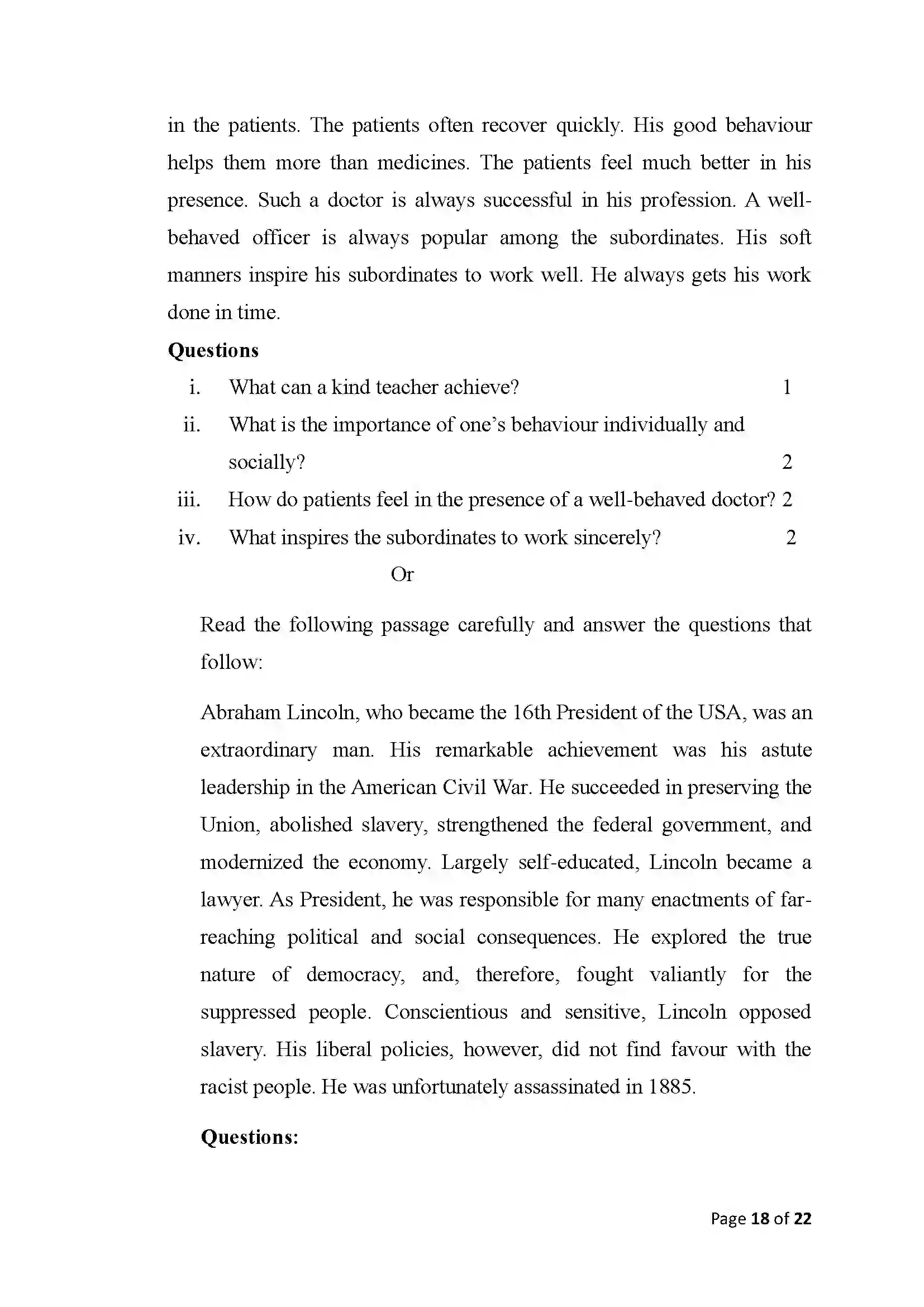 Bihar Board Class 10th 2025 English Sample Paper 18