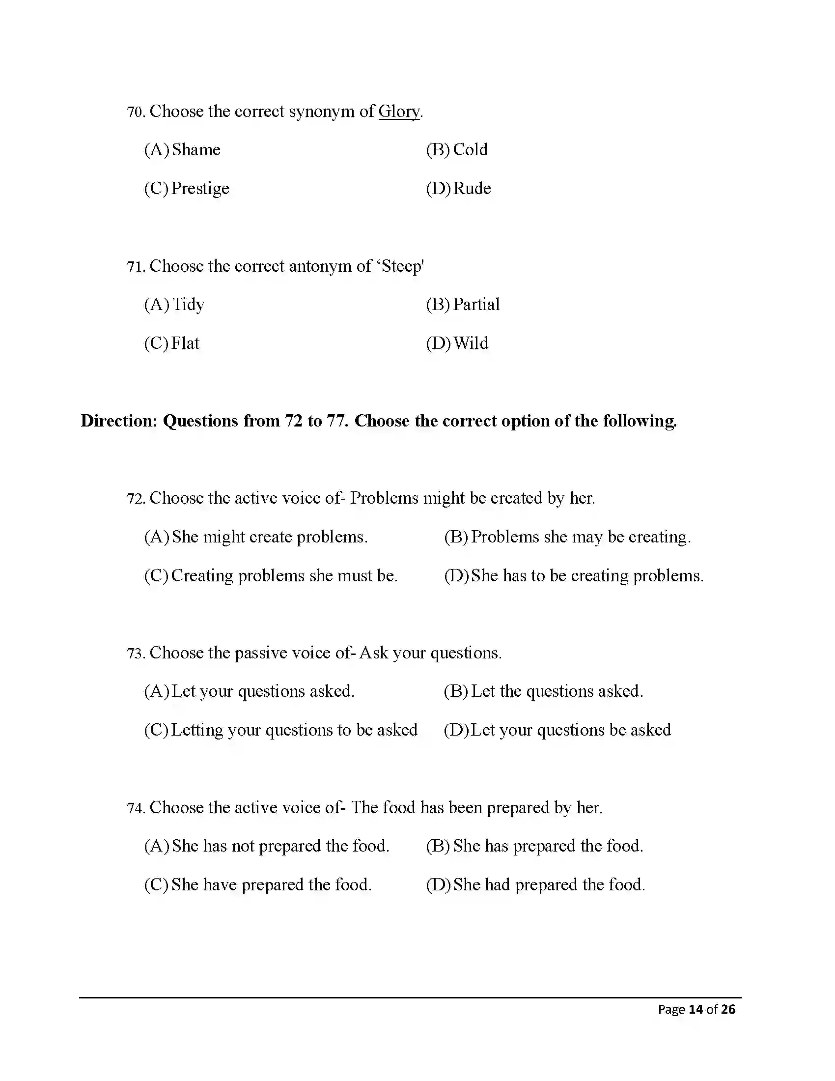 Bihar Board Class 10th 2026 English Sample Paper 14