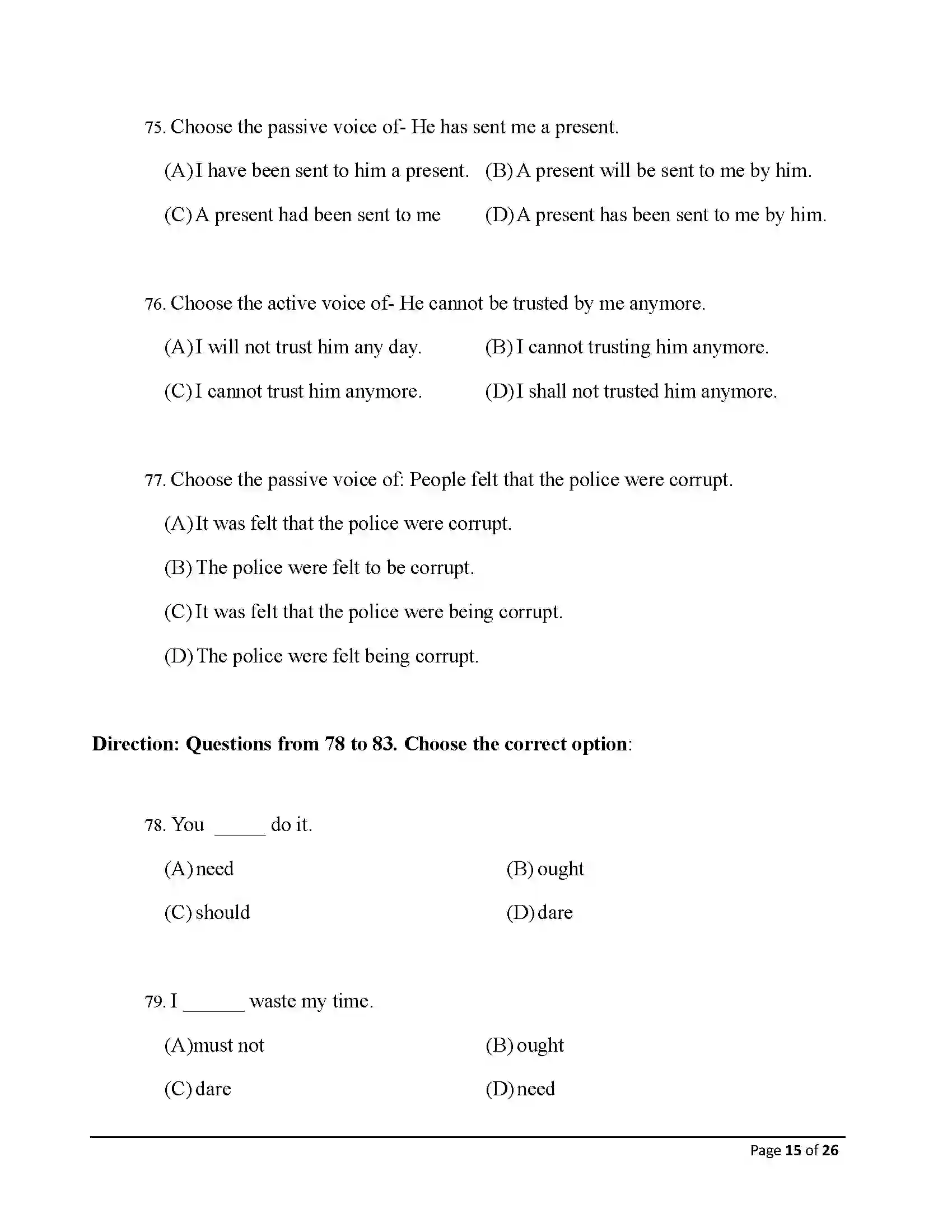 Bihar Board Class 10th 2026 English Sample Paper 15