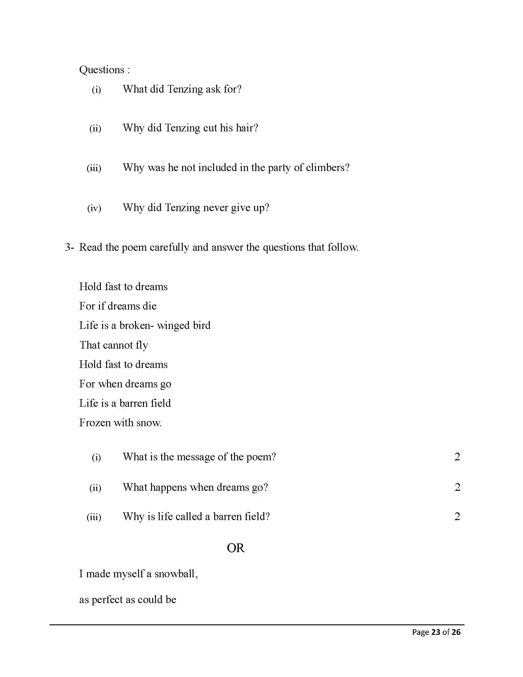 Bihar Board Class 10th 2026 English Sample Paper 23