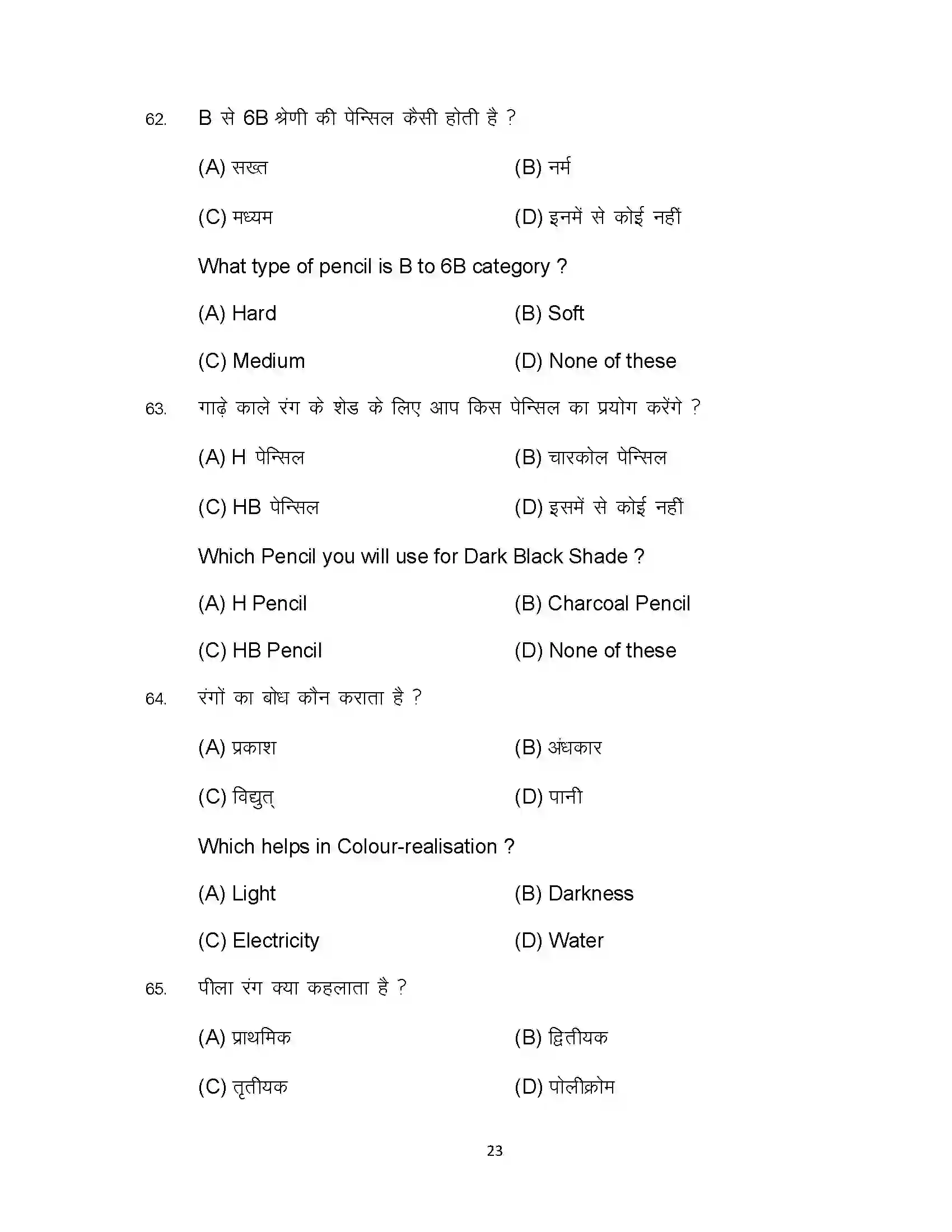 Bihar Board Class 10th 2023 Fine Art Sample Paper 23