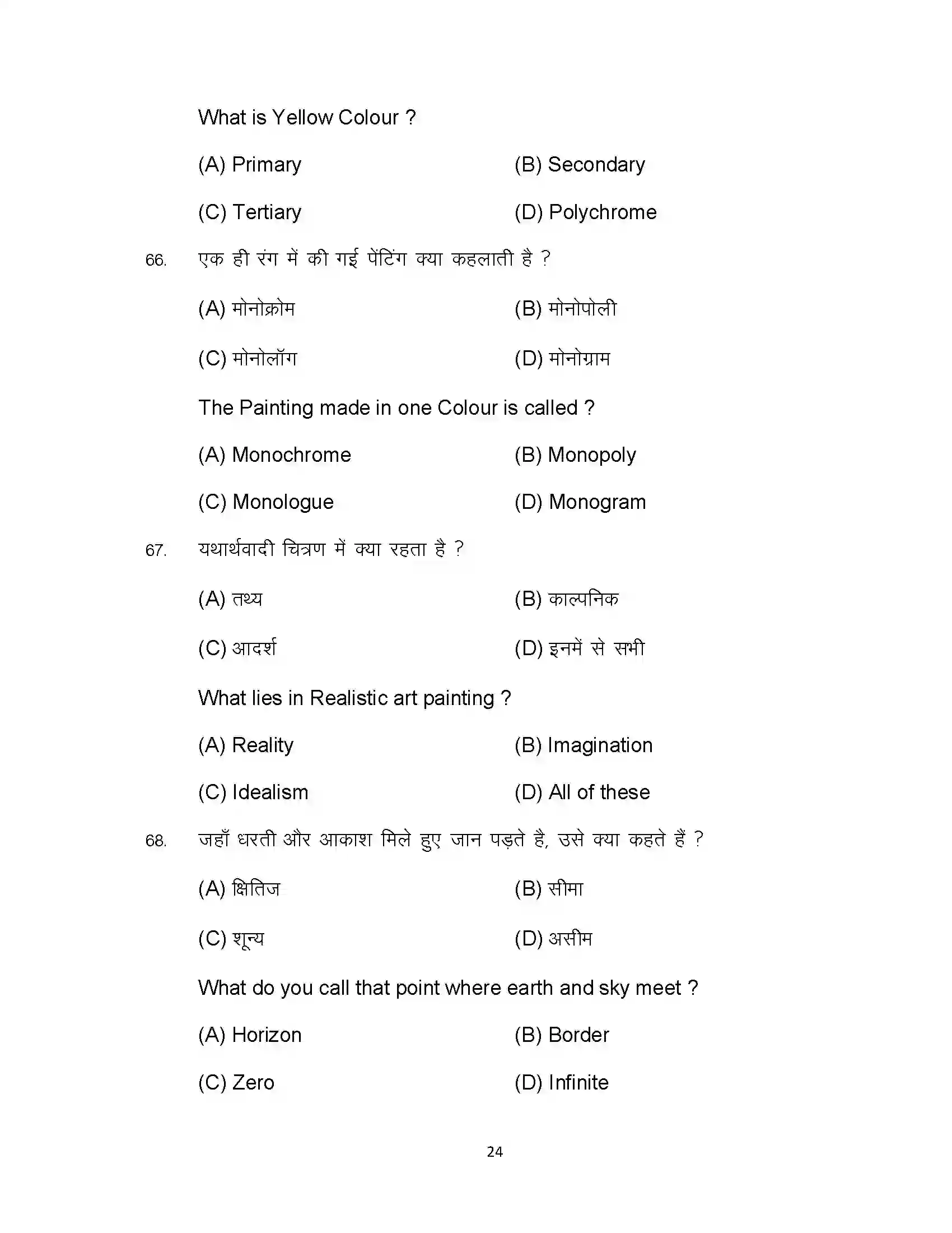 Bihar Board Class 10th 2023 Fine Art Sample Paper 24