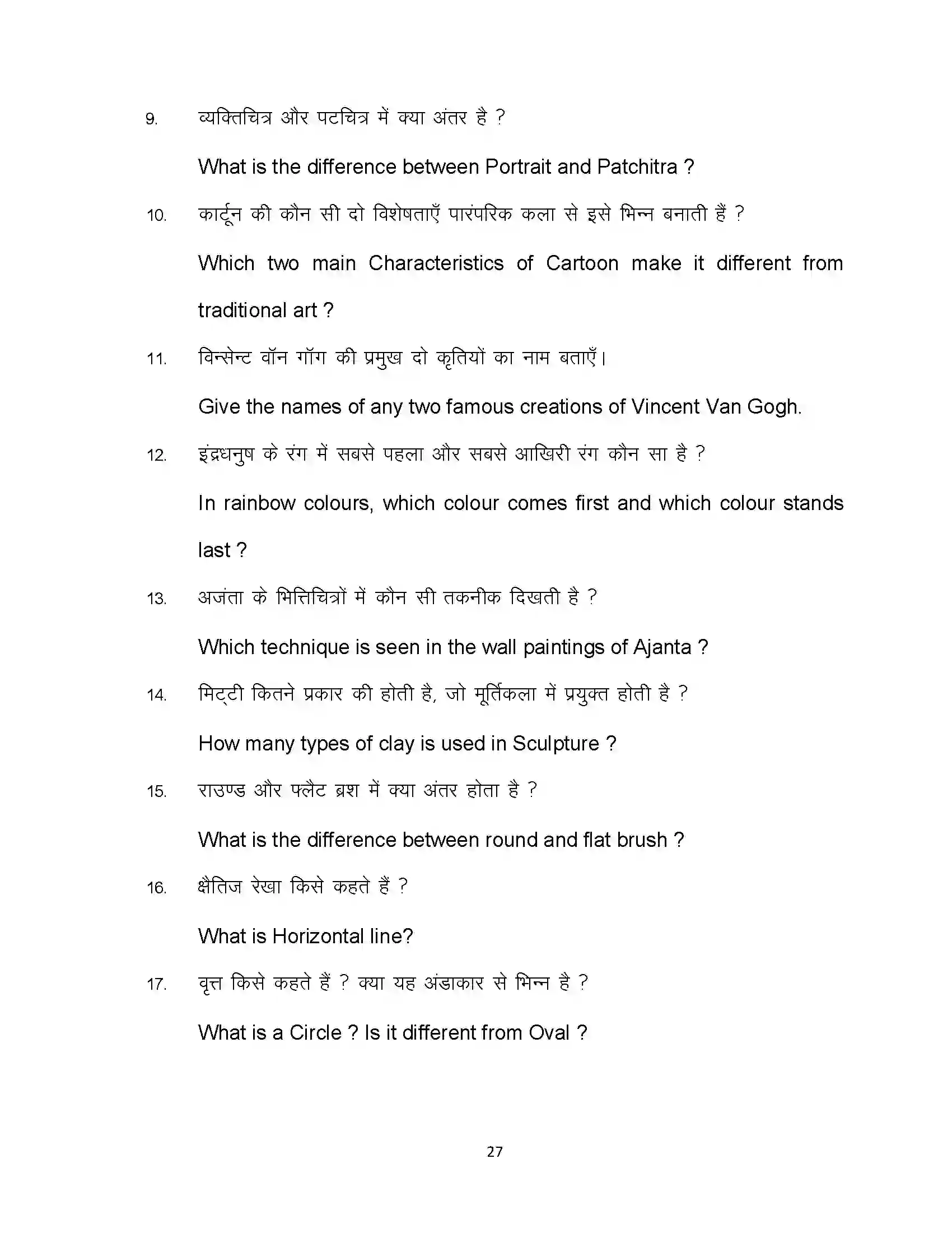 Bihar Board Class 10th 2023 Fine Art Sample Paper 27