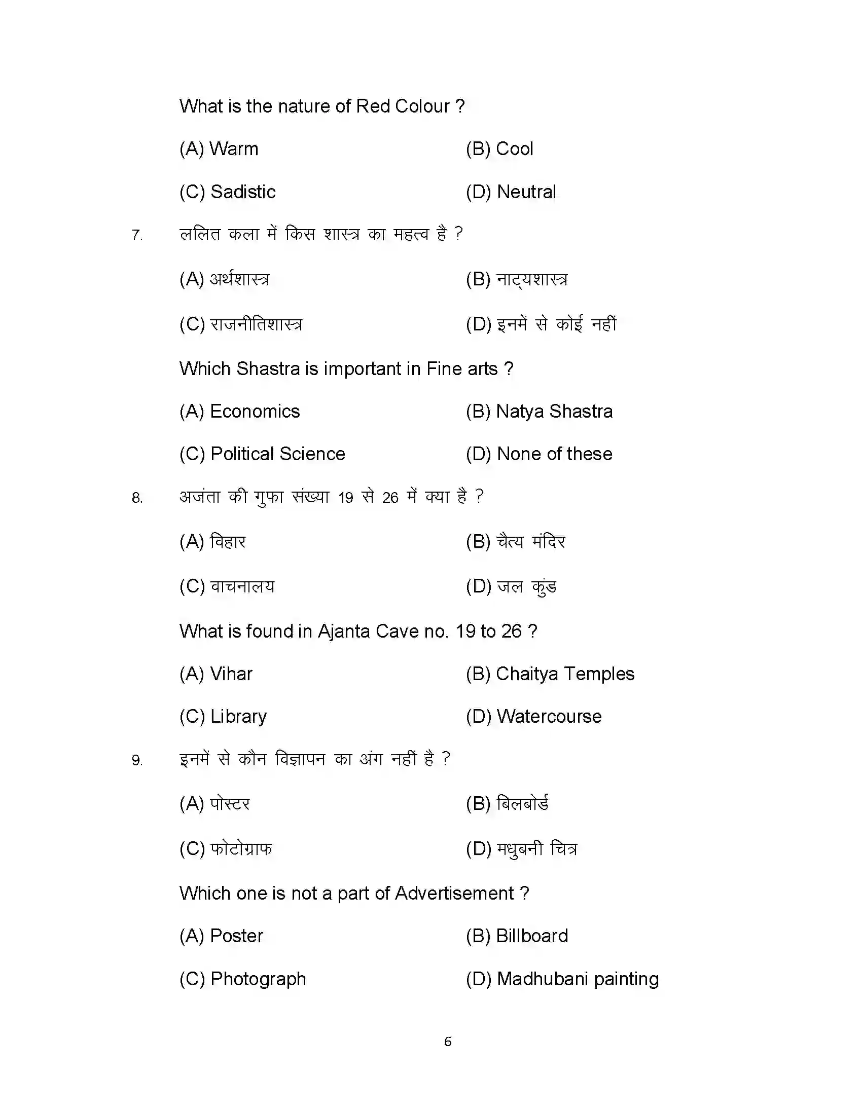 Bihar Board Class 10th 2023 Fine Art Sample Paper 6