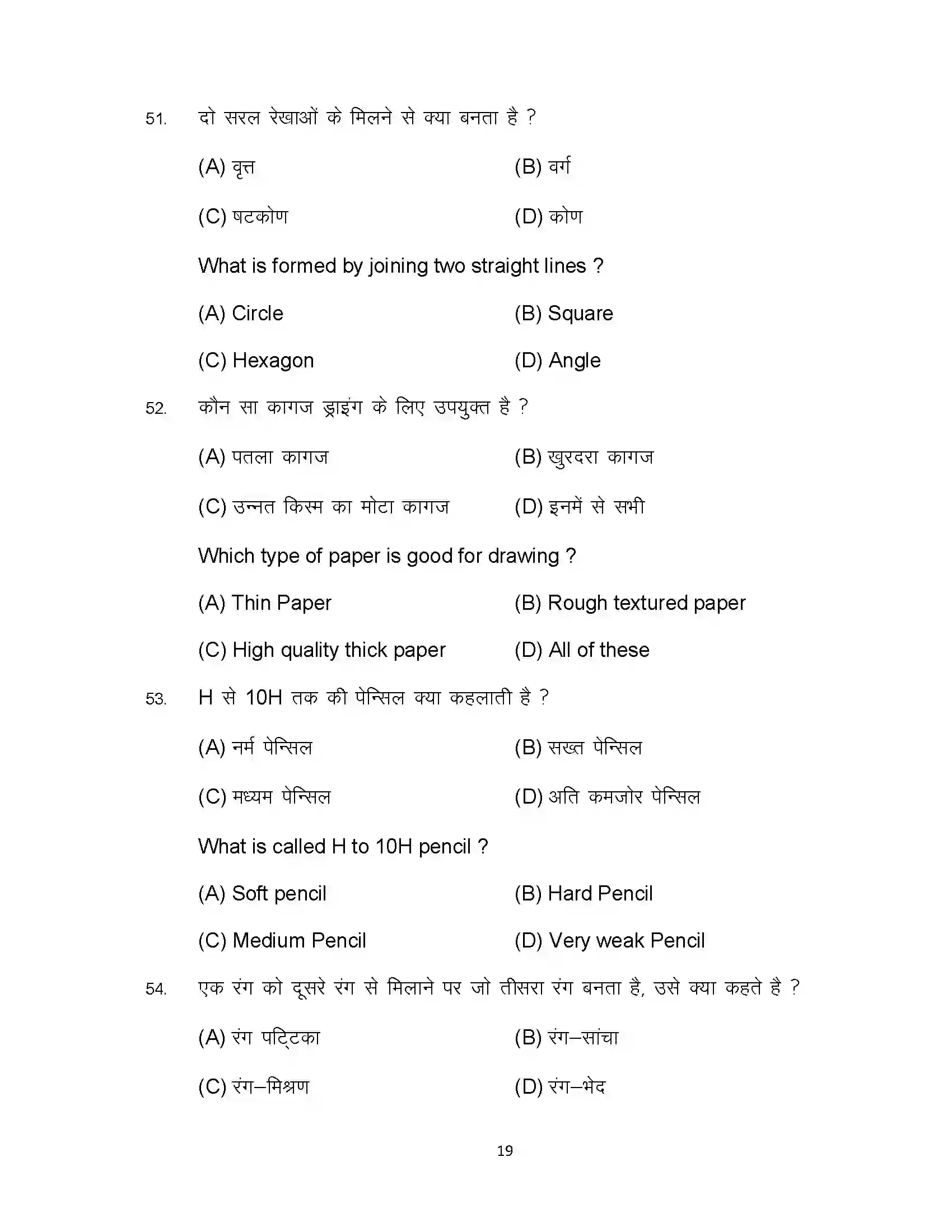 Bihar Board Class 10th 2024 Fine Arts Sample Paper 19