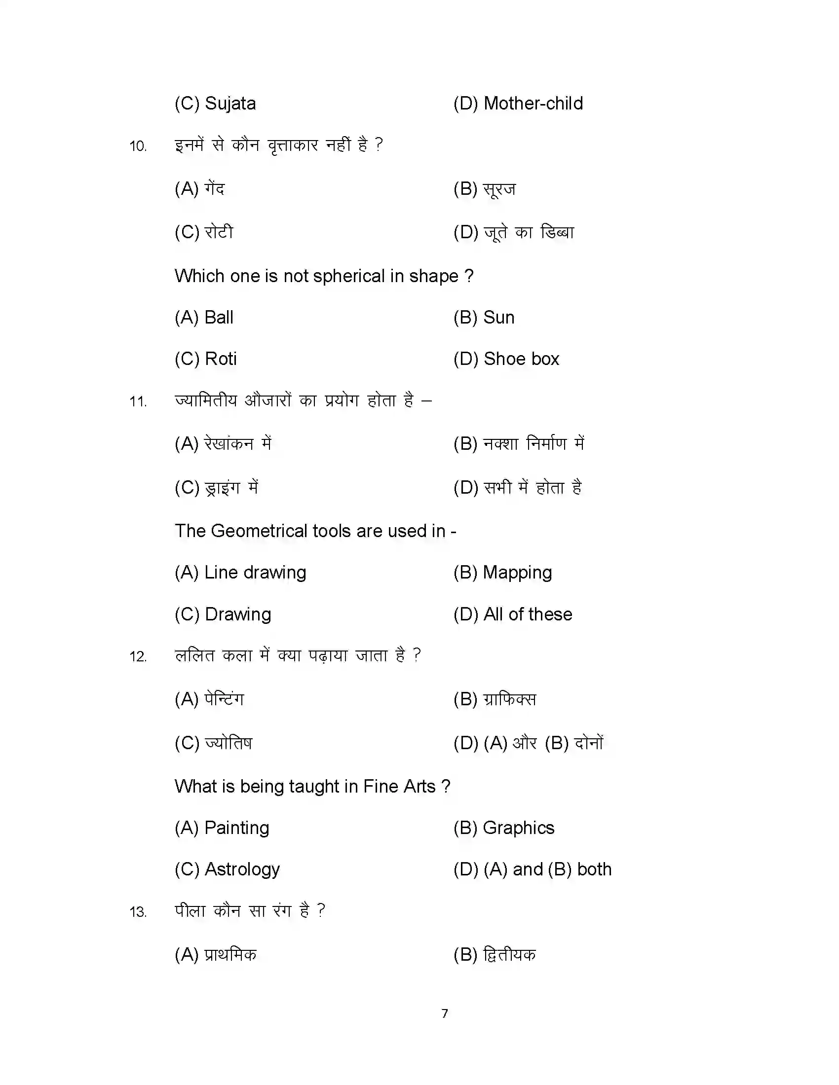 Bihar Board Class 10th 2024 Fine Arts Sample Paper 7