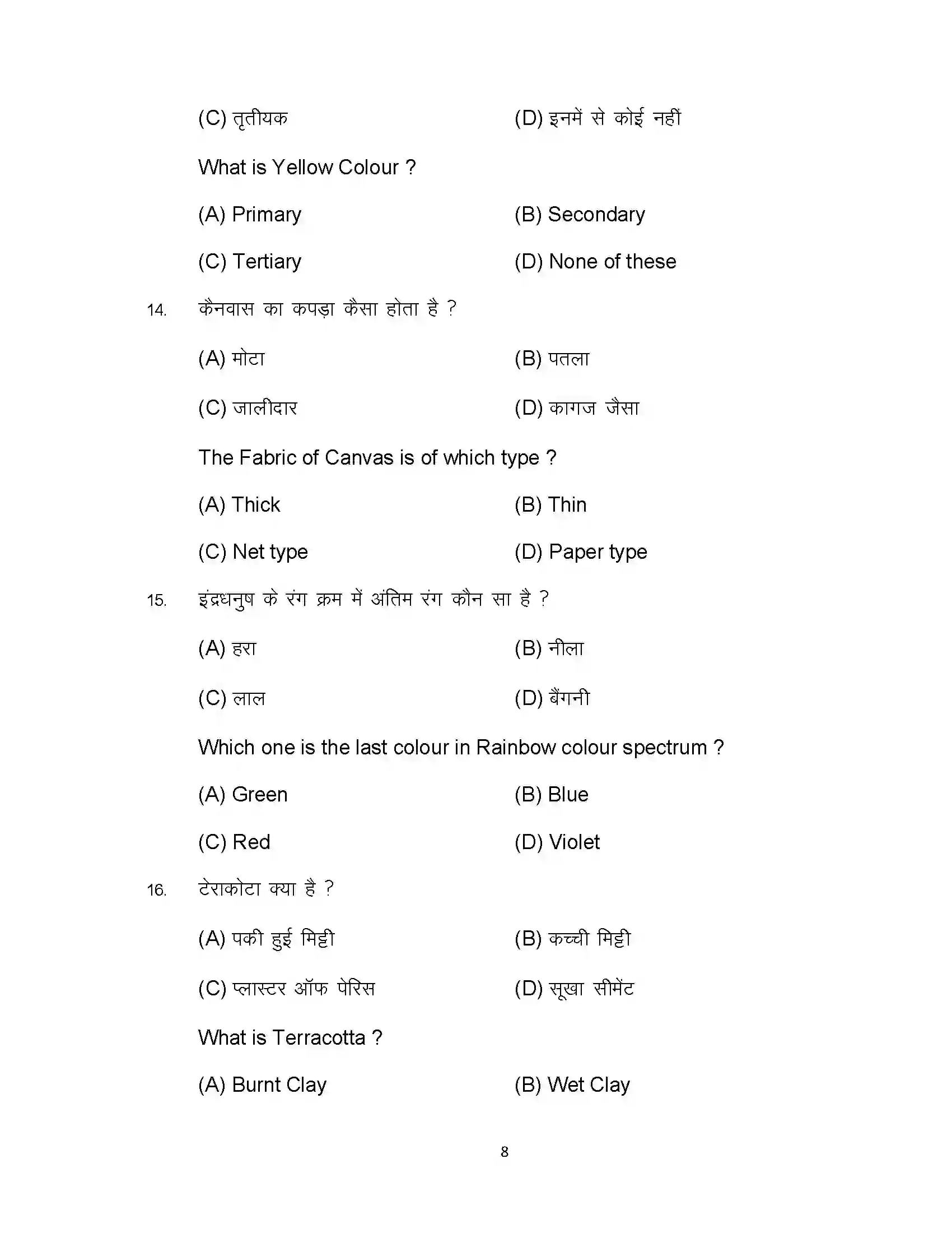 Bihar Board Class 10th 2024 Fine Arts Sample Paper 8