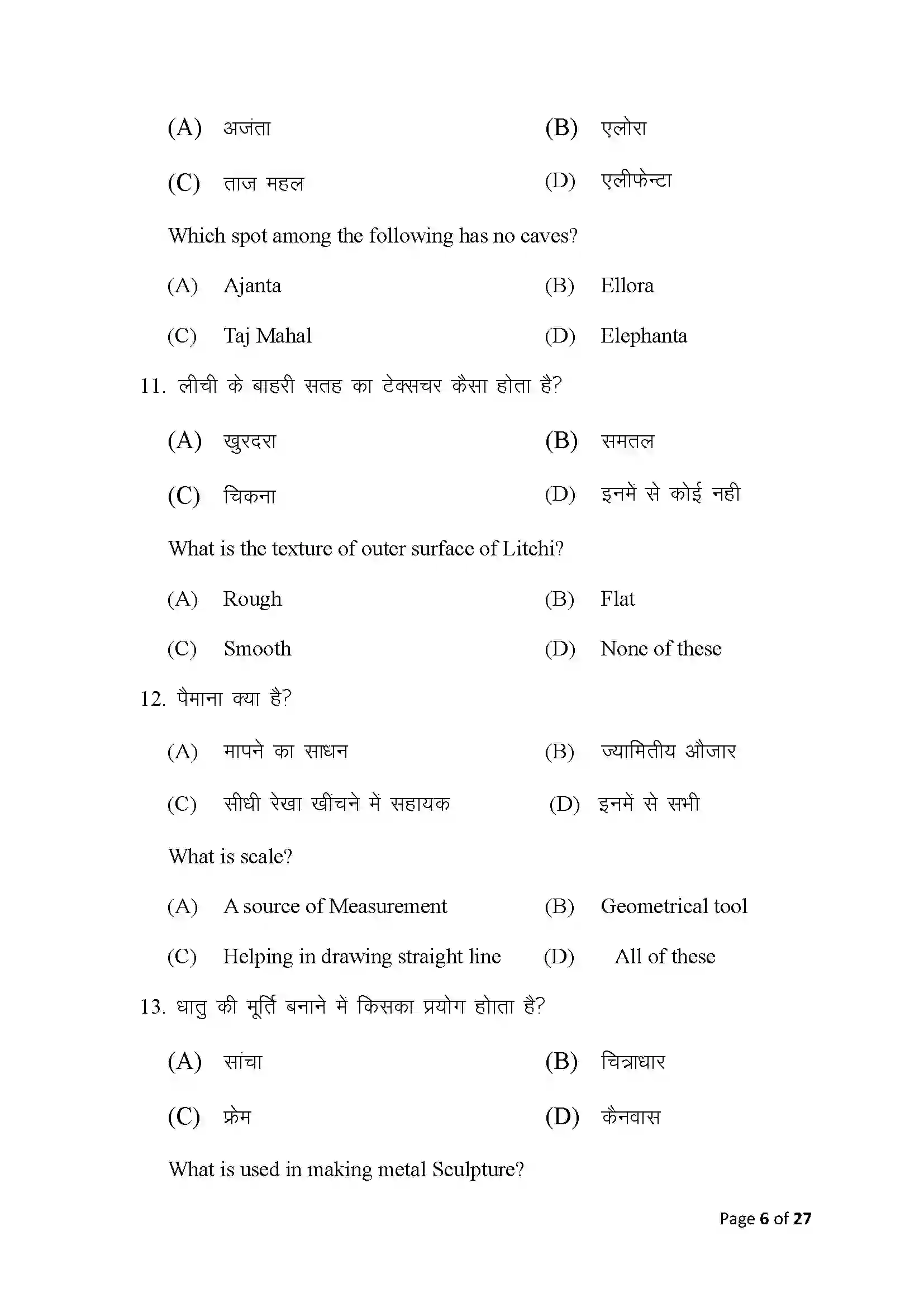 Bihar Board Class 10th 2025 Fine Arts Sample Paper 6