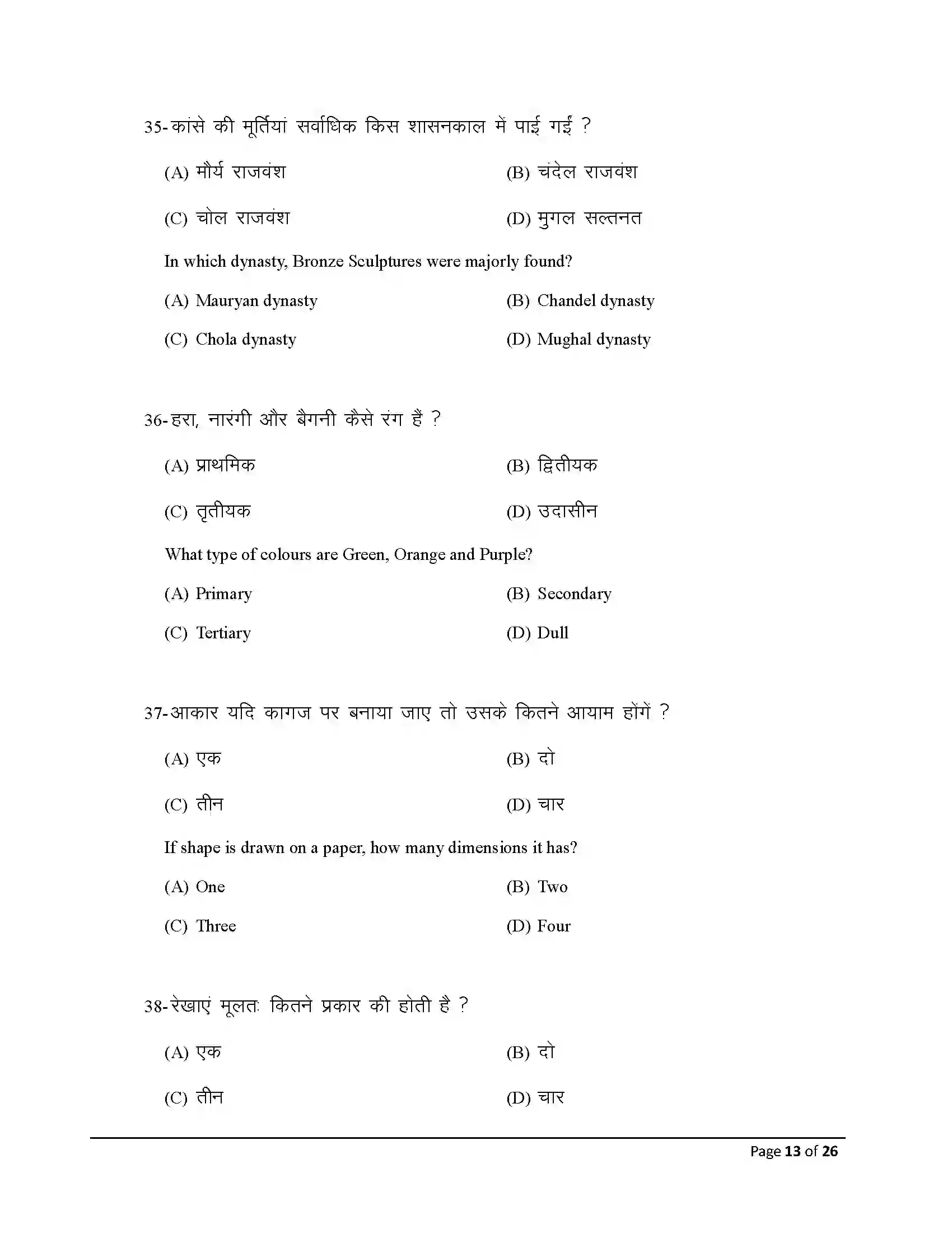 Bihar Board Class 10th 2026 Fine Arts Sample Paper 13