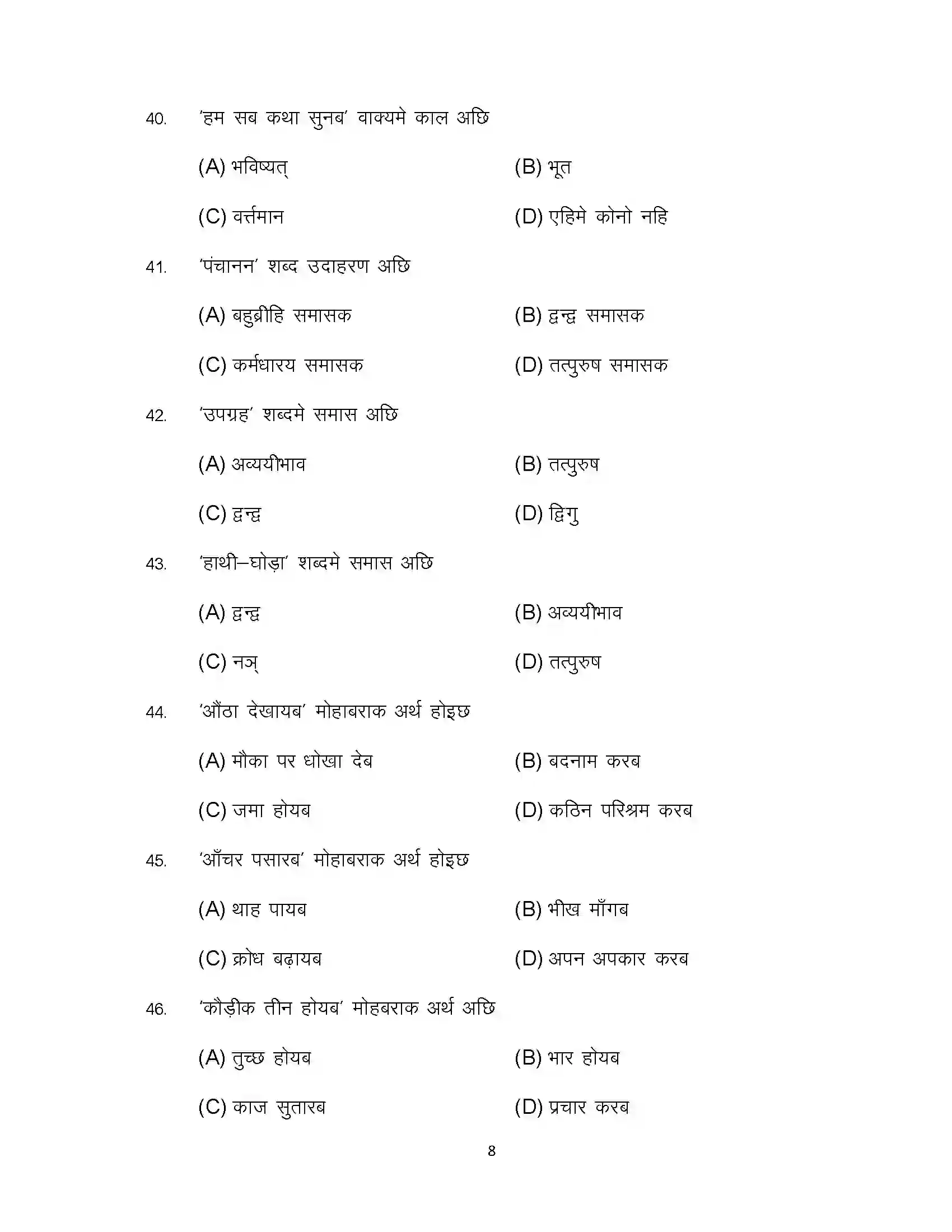 Bihar Board Class 10th 2023 Maithili (124) Sample Paper 8