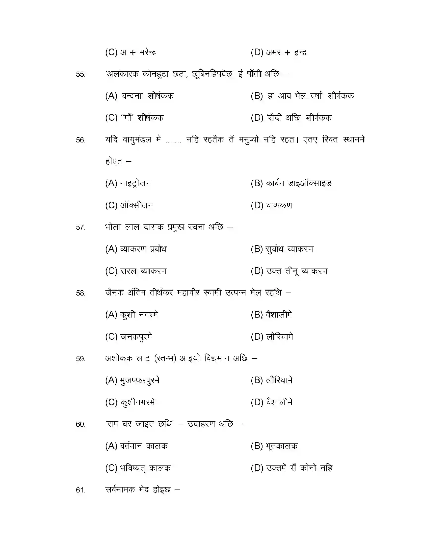 Bihar Board Class 10th 2021 Maithili Sample Paper 11