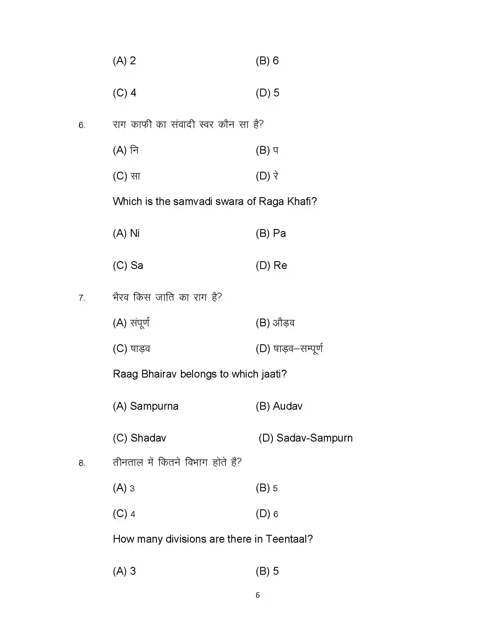Bihar Board Class 10th 2023 Music Sample Paper 6