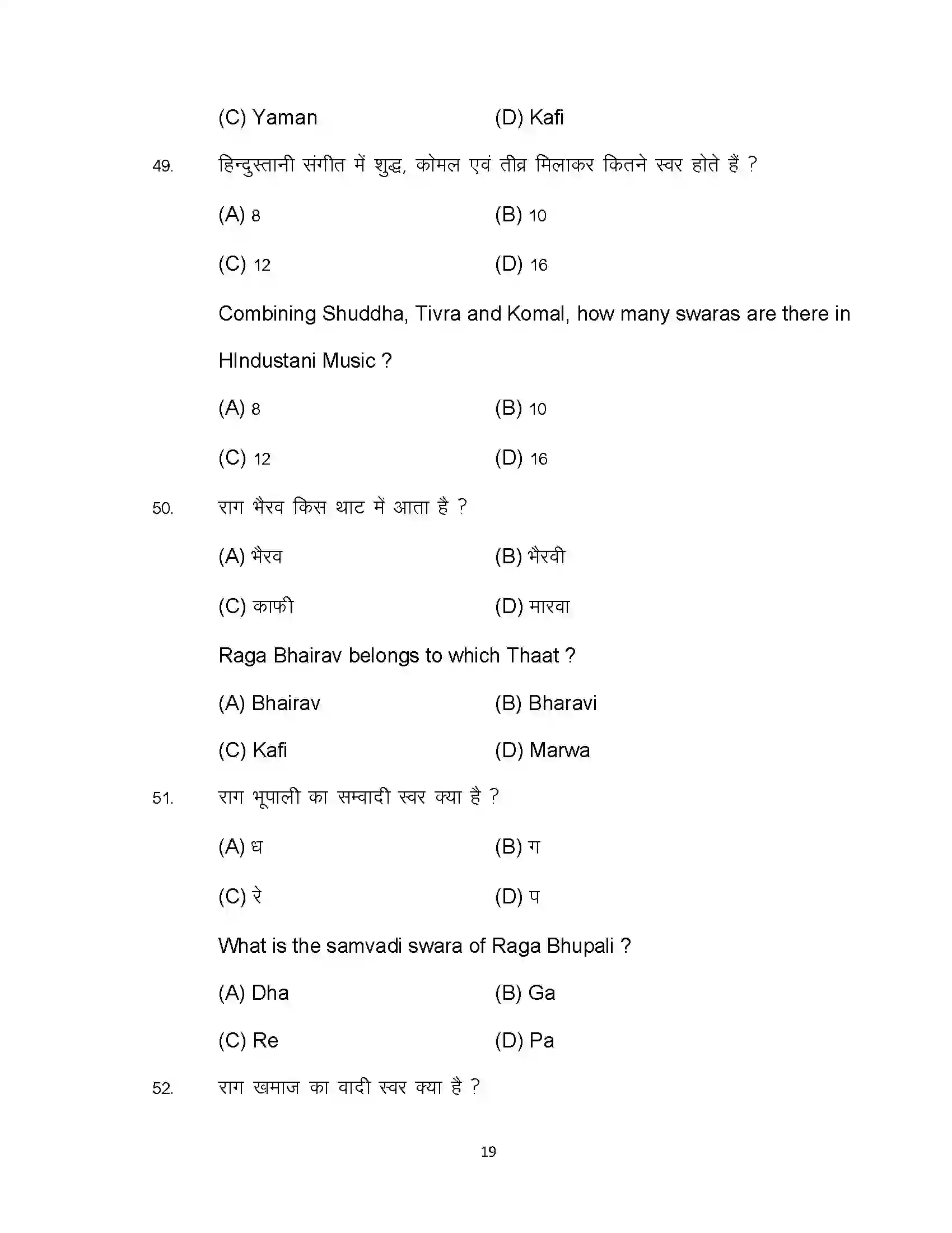 Bihar Board Class 10th 2024 Music Sample Paper 19