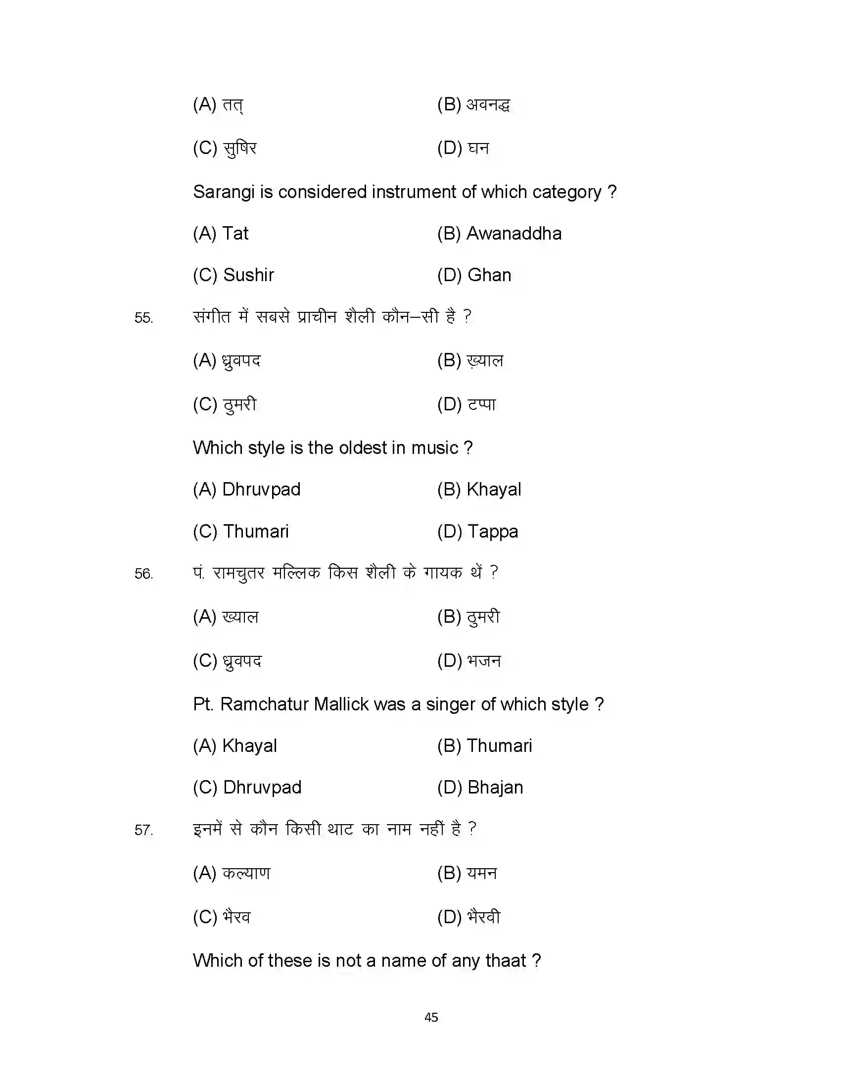 Bihar Board Class 10th 2024 Music Sample Paper 45