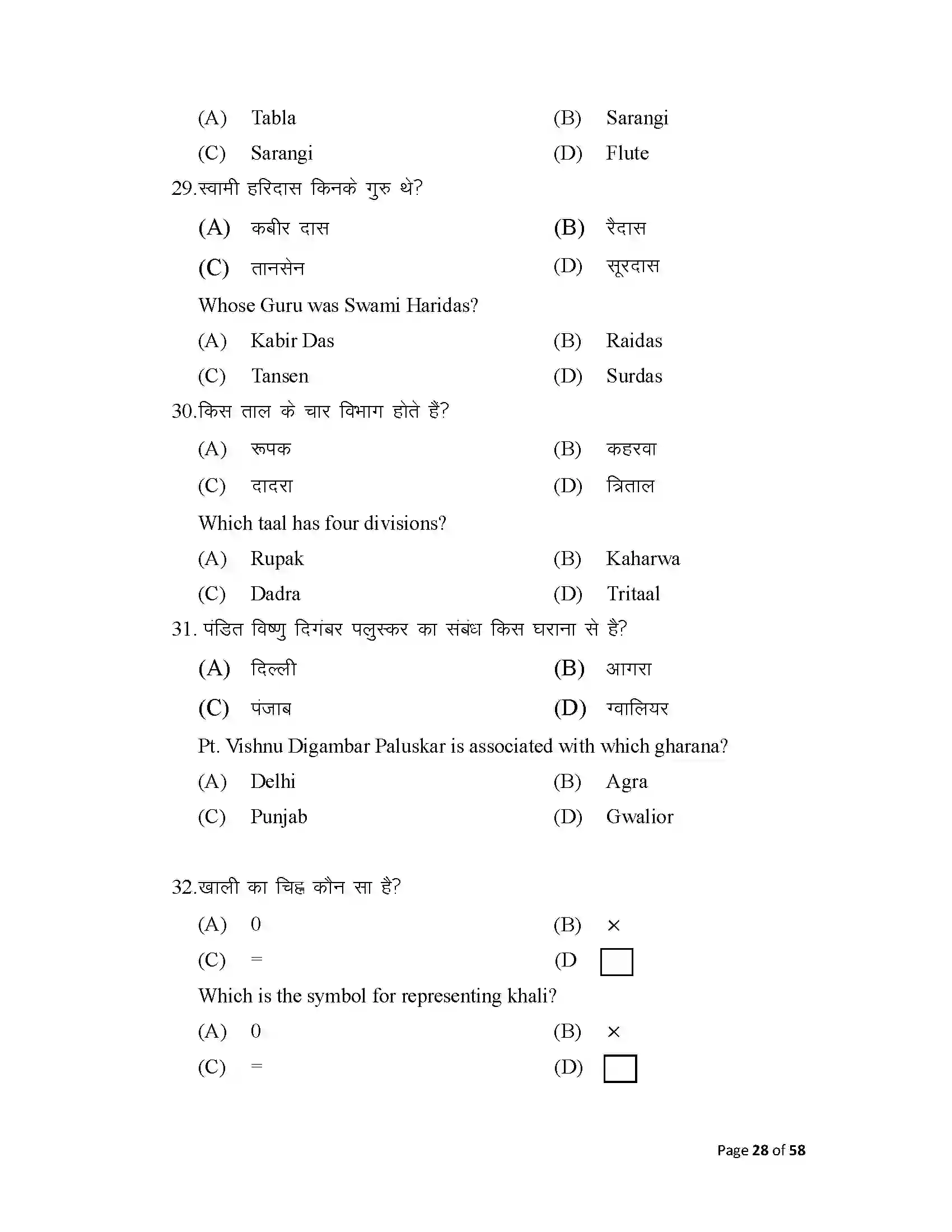 Bihar Board Class 10th 2025 Music Sample Paper 28