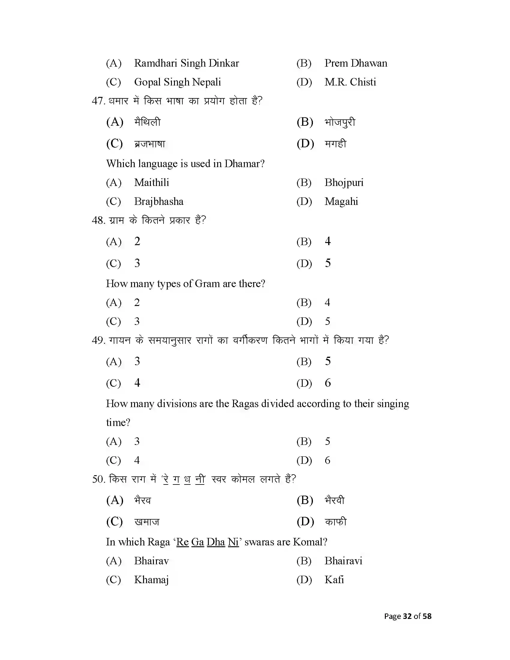 Bihar Board Class 10th 2025 Music Sample Paper 32